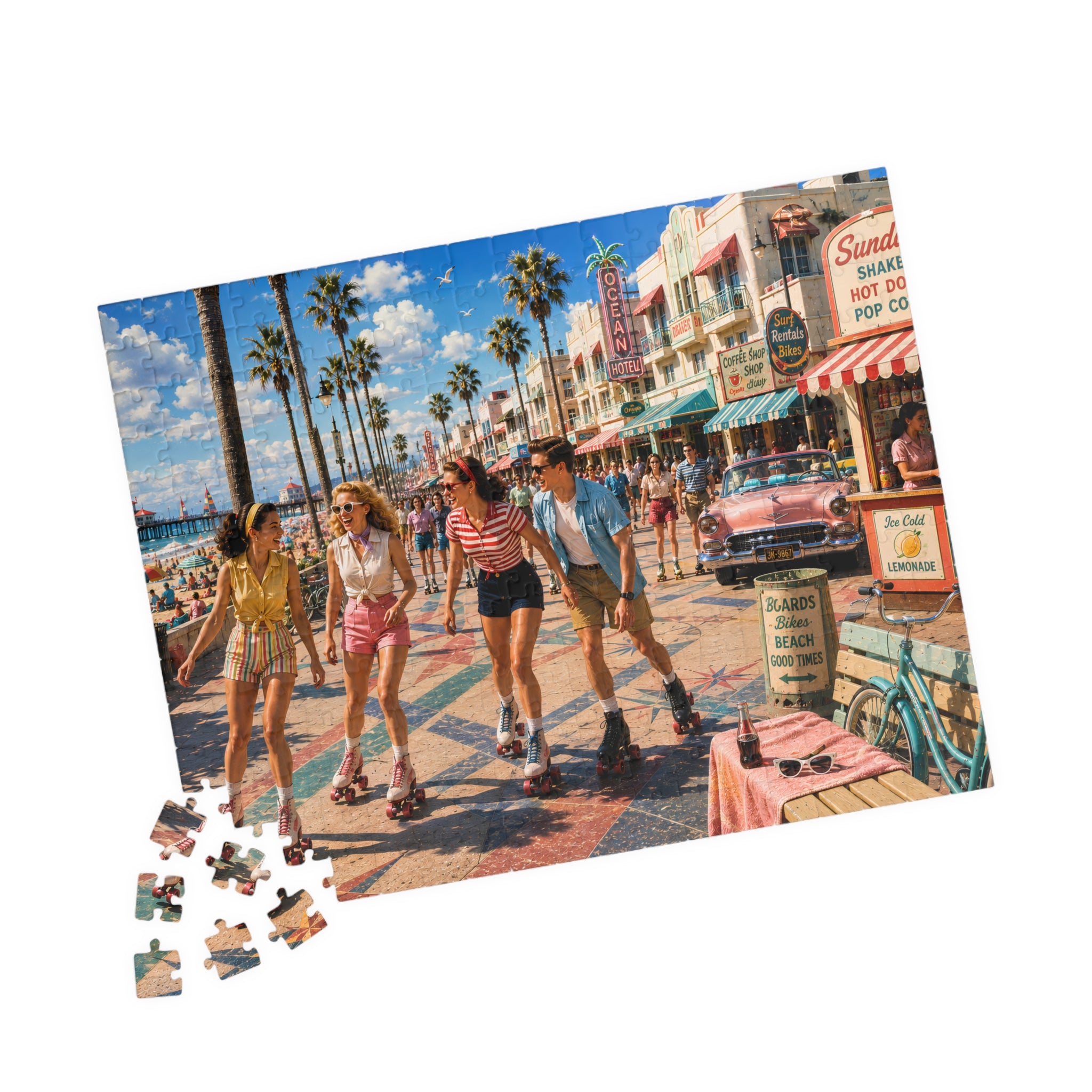 Meet Me on the Boardwalk – Retro Roller Skating Beach Art Puzzle