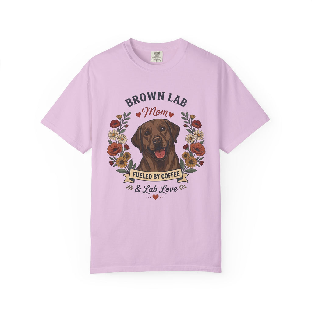 Chocolate Labrador Dog Mom T-Shirt | Fueled by Coffee & Lab Love