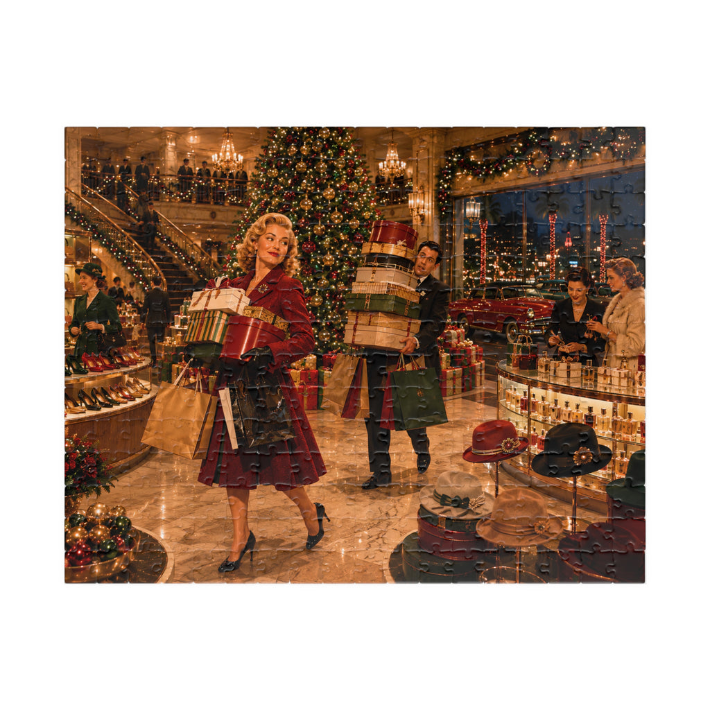 Vintage Christmas Shopping – Retro Department Store Art Puzzle