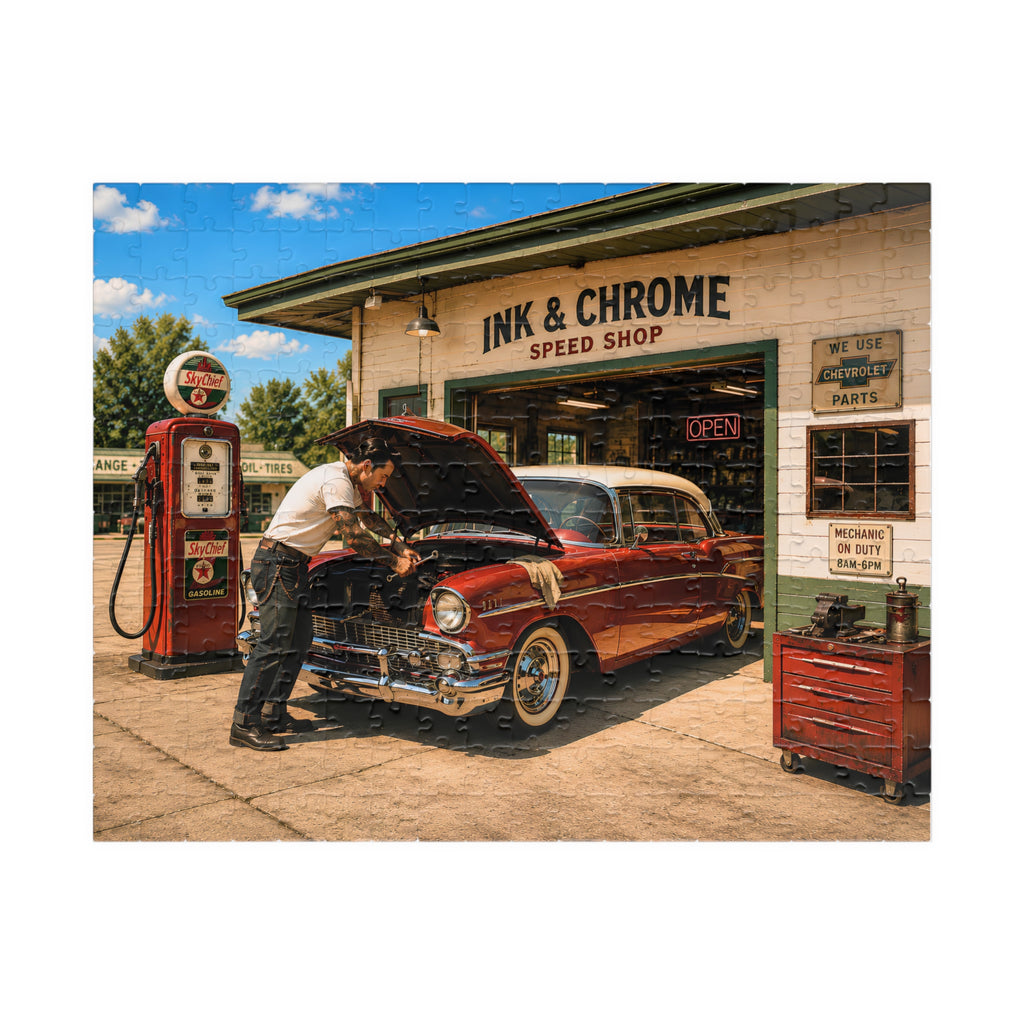 She Likes a Little Trouble Under the Hood – Retro Garage Art Puzzle