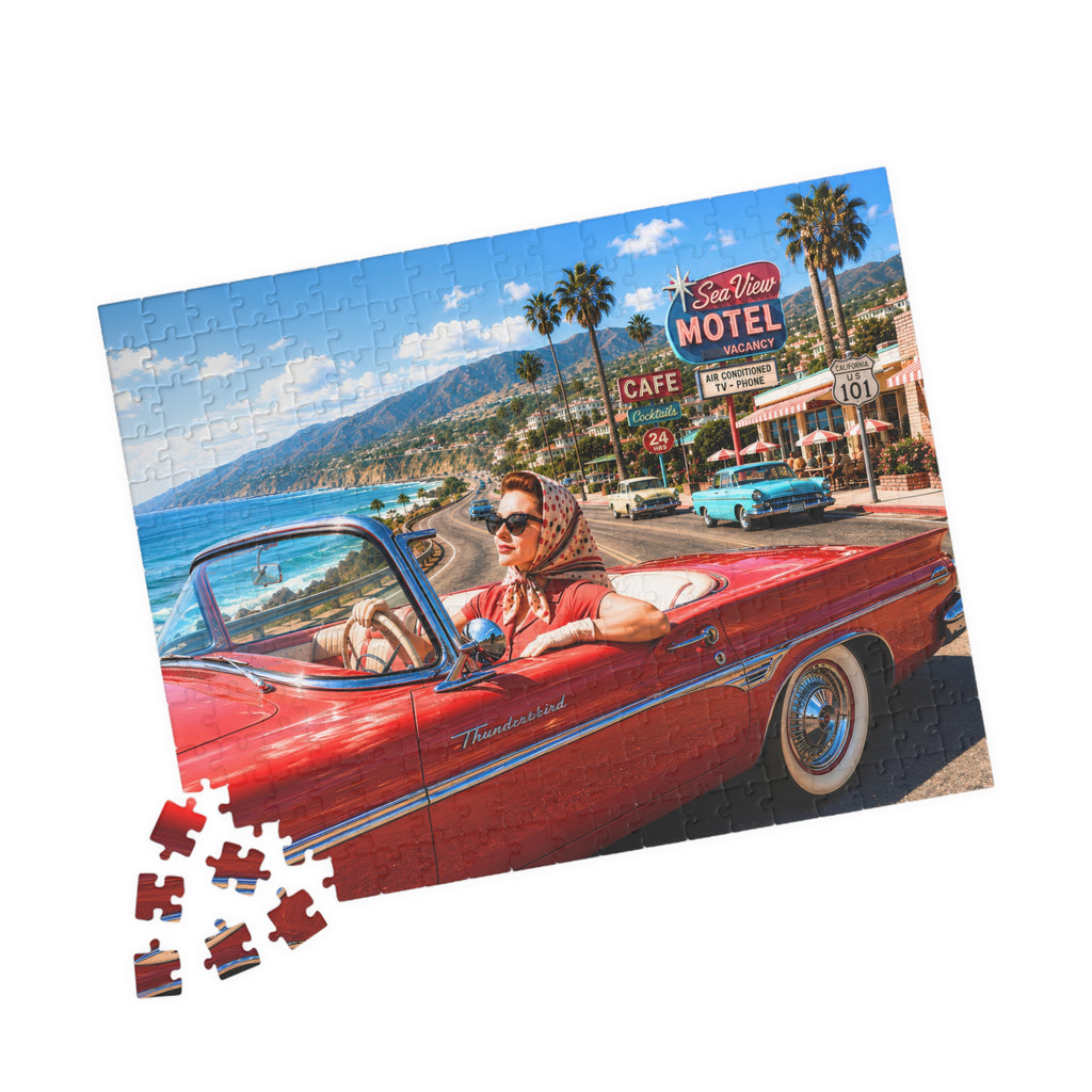 She Took the Scenic Route – Retro California Convertible Art Puzzle