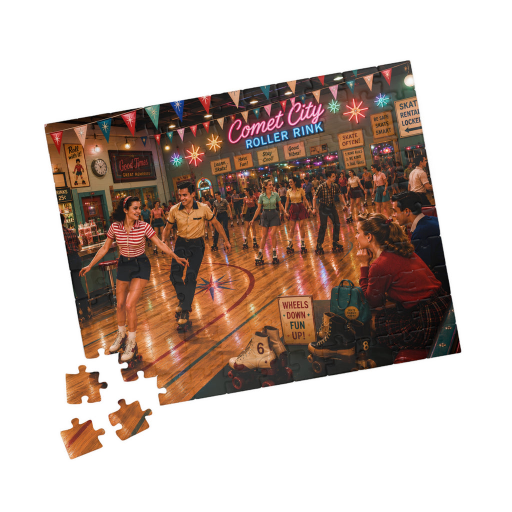 Good Girls Don't Sit This One Out – Retro Roller Rink Art Puzzle