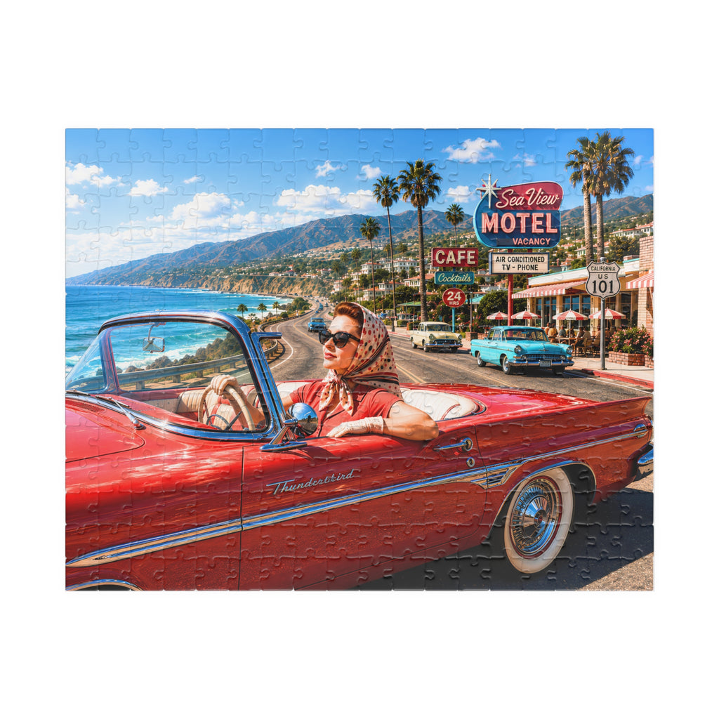 She Took the Scenic Route – Retro California Convertible Art Puzzle