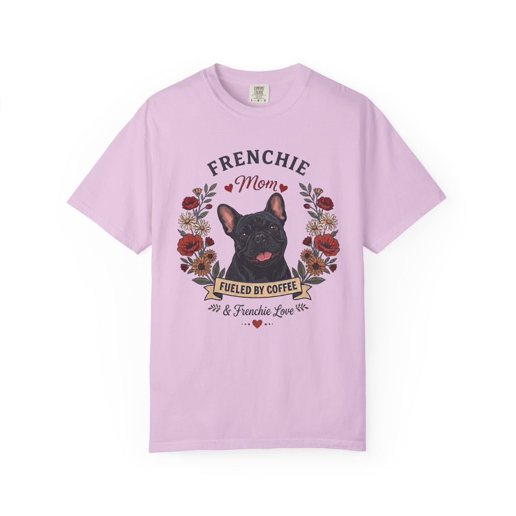 Black French Bulldog Dog Mom T-Shirt | Fueled by Coffee & Frenchie Love