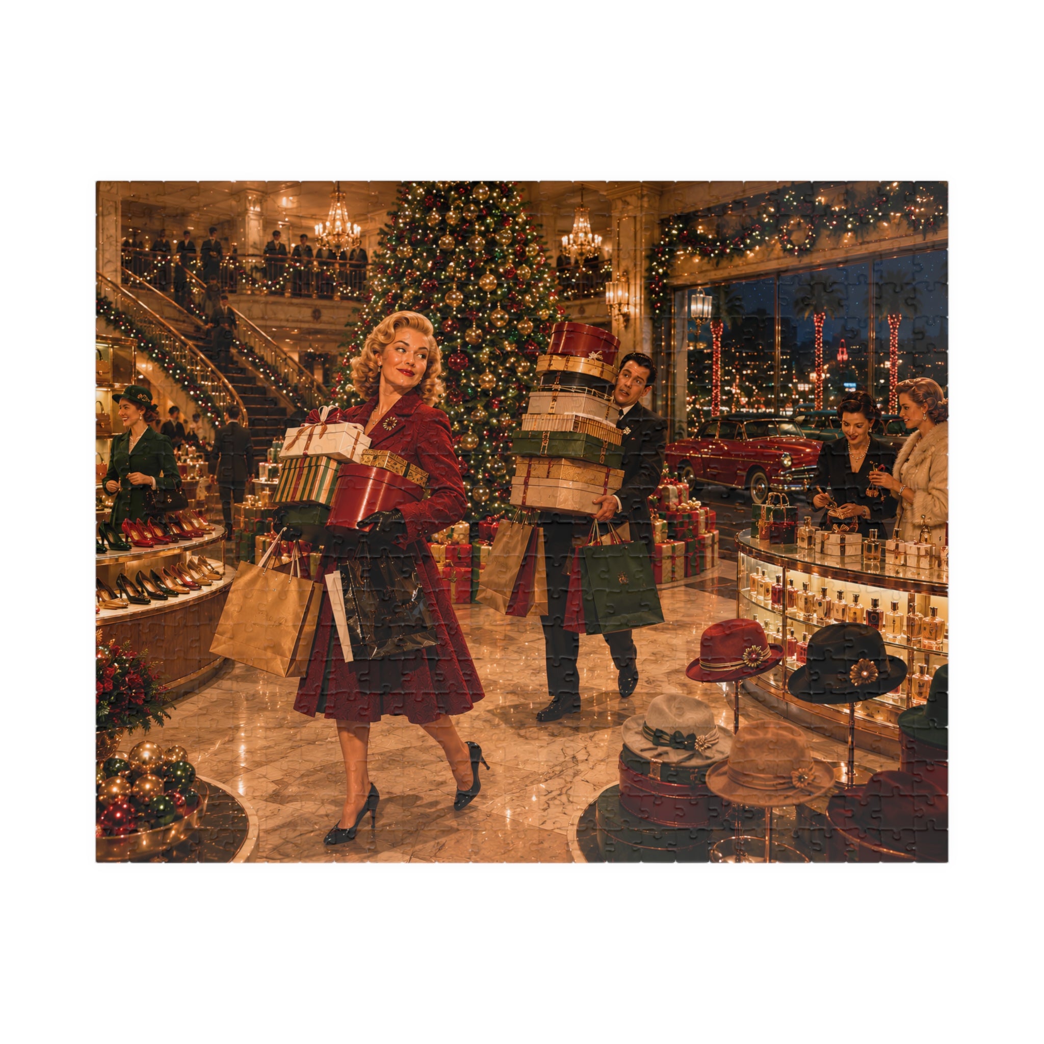 Vintage Christmas Shopping – Retro Department Store Art Puzzle