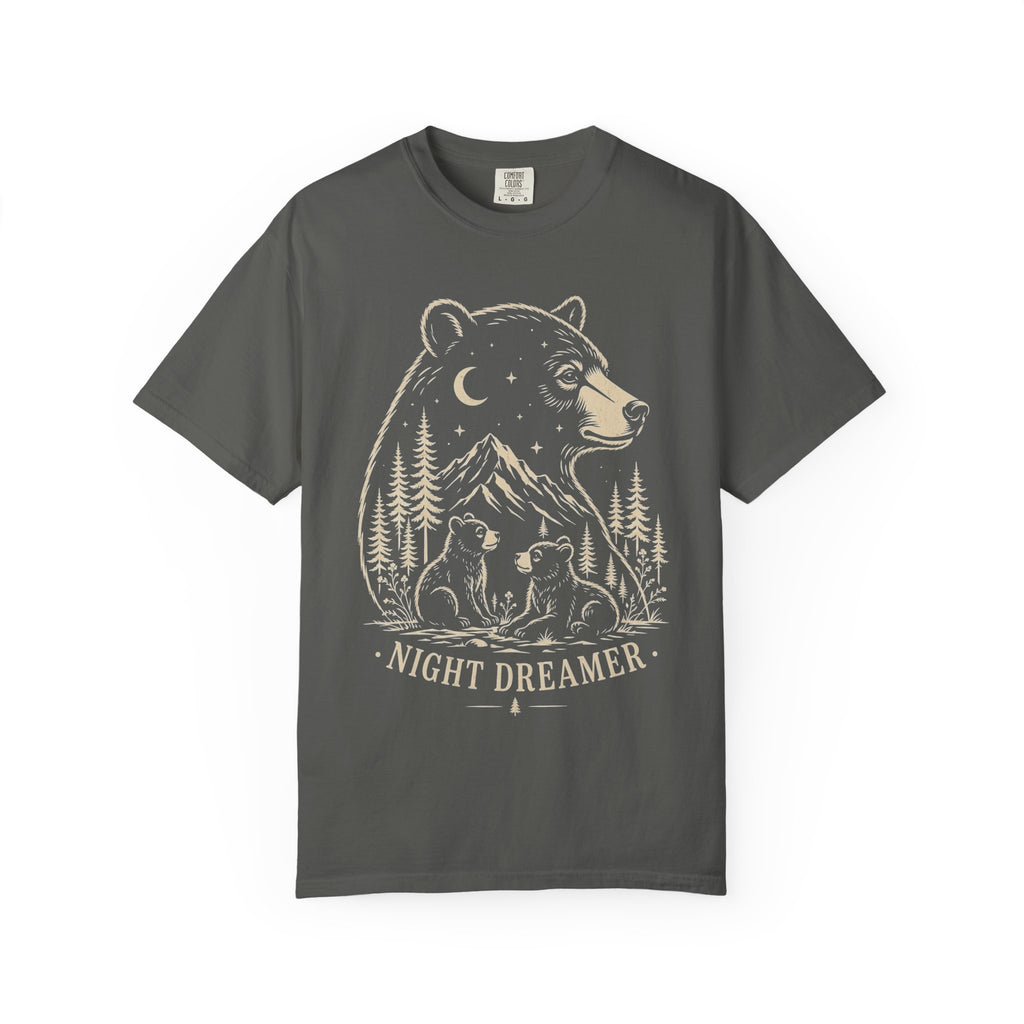 Night Dreamer Bear Shirt, Moon Bear Graphic Tee, Wildlife Lover Gift, Woodland Nature Shirt, Comfort Colors Tee