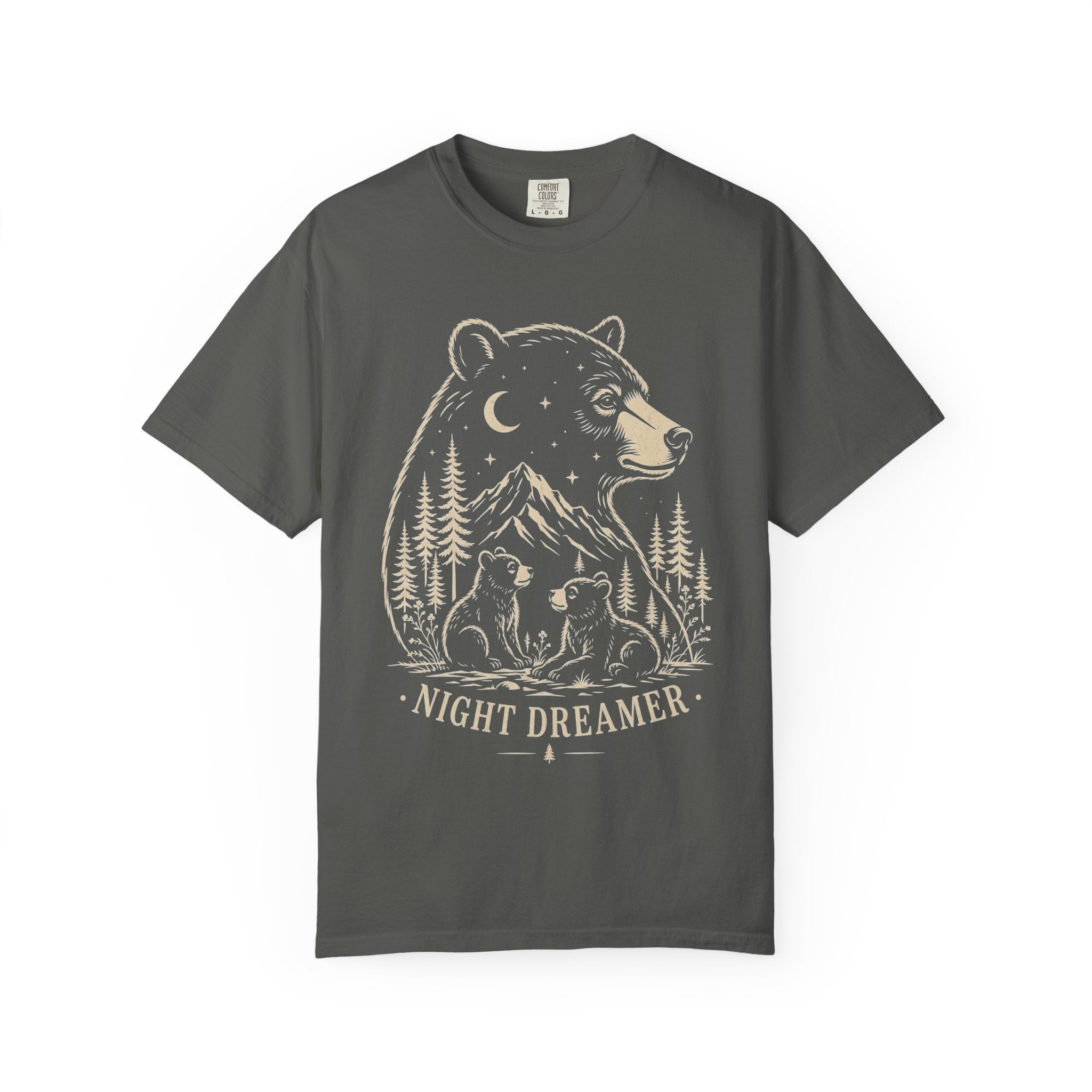 Night Dreamer Bear Shirt, Moon Bear Graphic Tee, Wildlife Lover Gift, Woodland Nature Shirt, Comfort Colors Tee