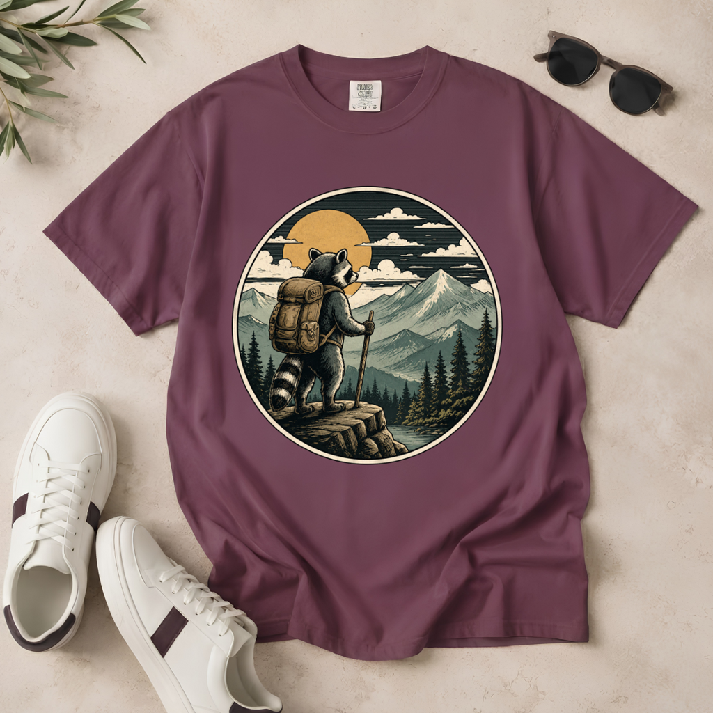 Adventure Raccoon – Hiking T-Shirt | Outdoors Edition