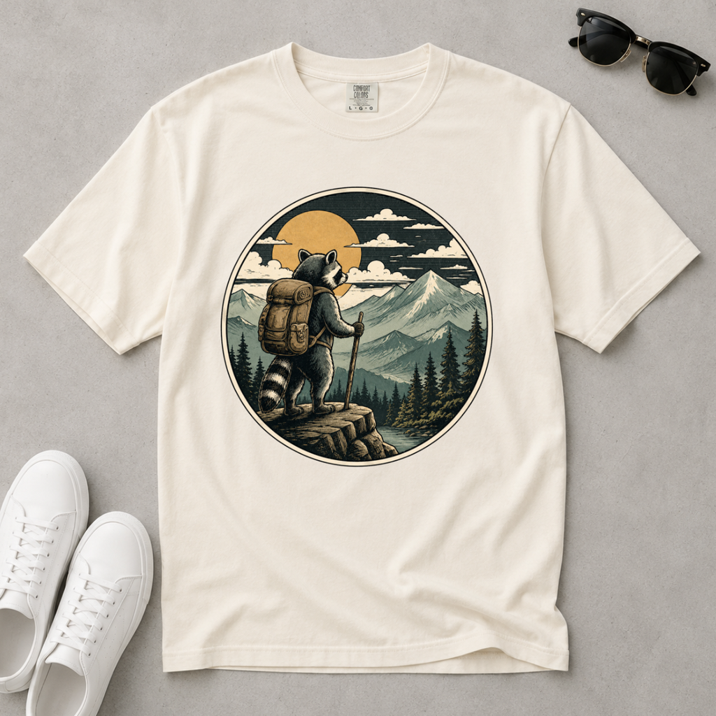 Adventure Raccoon – Hiking T-Shirt | Outdoors Edition