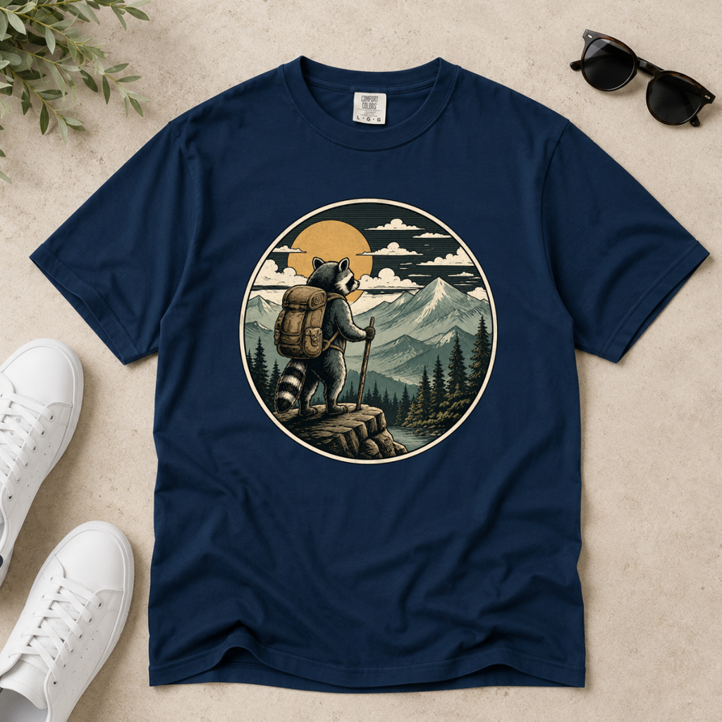 Adventure Raccoon – Hiking T-Shirt | Outdoors Edition