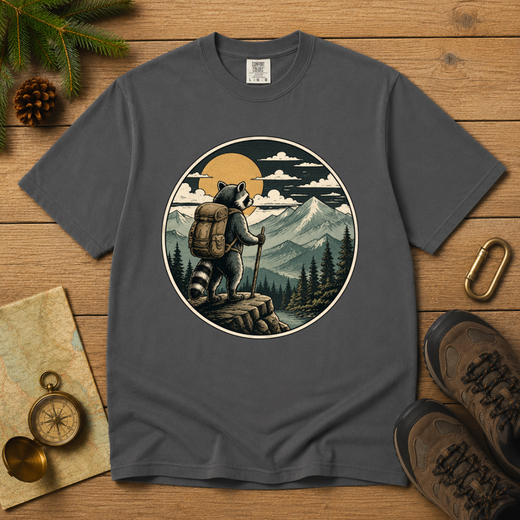 Adventure Raccoon – Hiking T-Shirt | Outdoors Edition