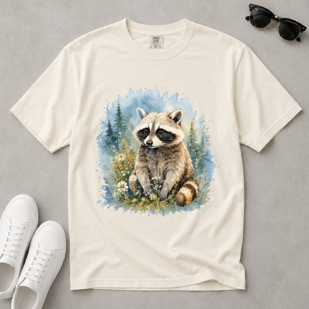Cute Raccoon – Watercolor Wildlife T-Shirt | Outdoors Edition