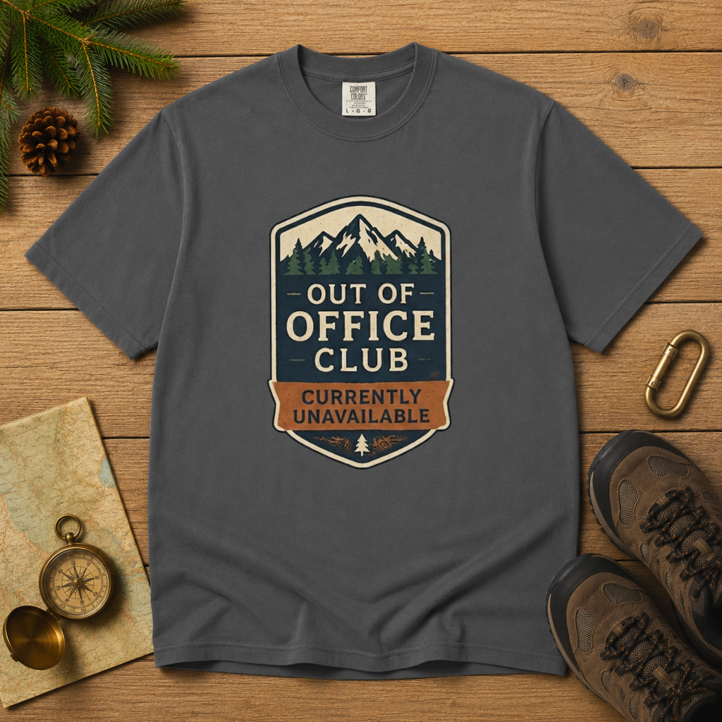 Out of Office Club – Retro Badge T-Shirt | Outdoors Edition