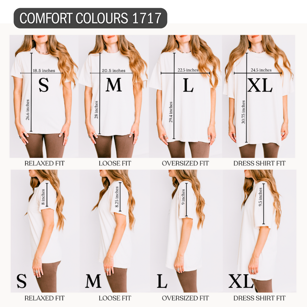 Size chart for shirts showing different fits and measurements.