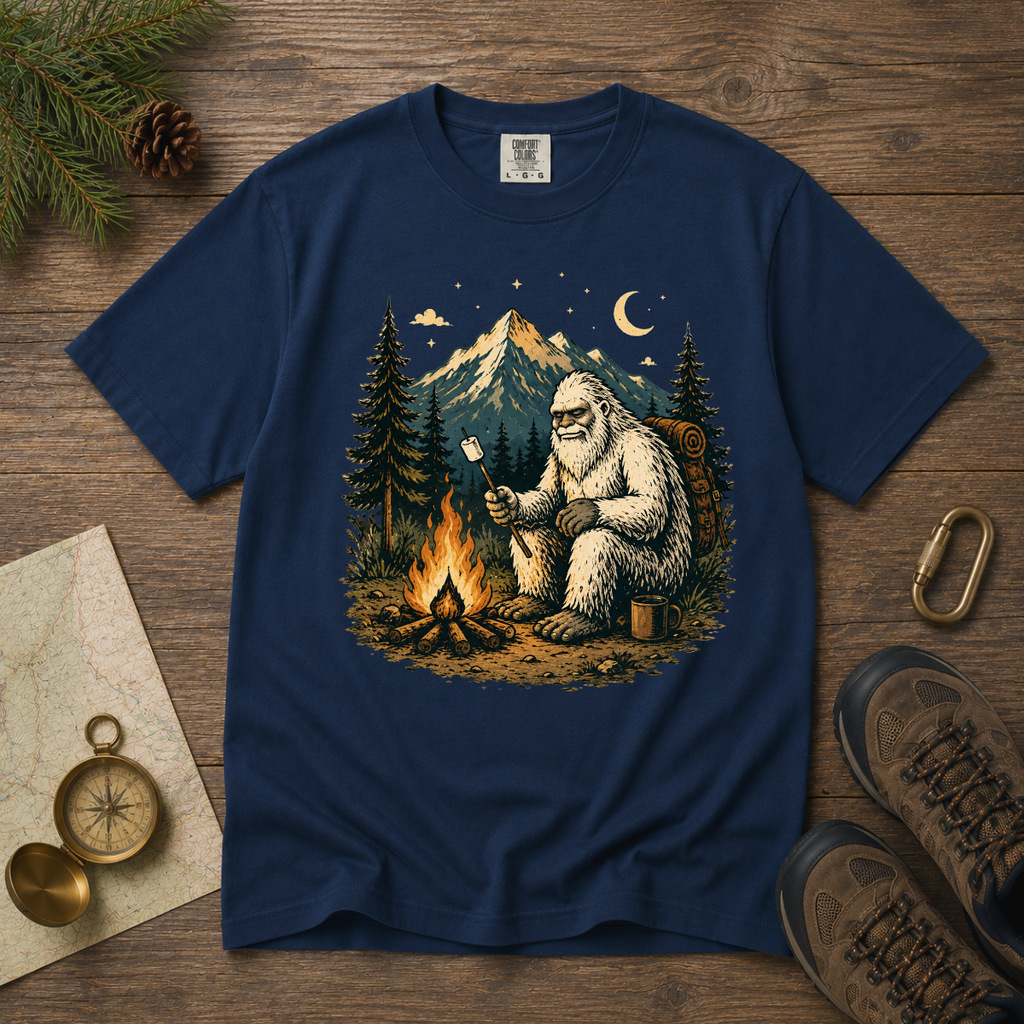 Yeti Around the Campfire – Funny Camping T-Shirt | Outdoors Edition