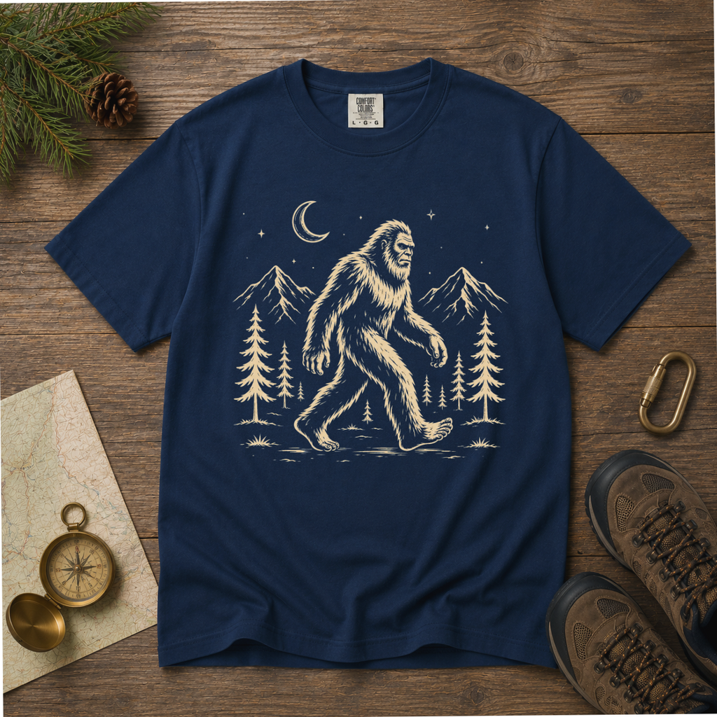 Moonlight Bigfoot – Night Hike T-Shirt | Outdoors Edition