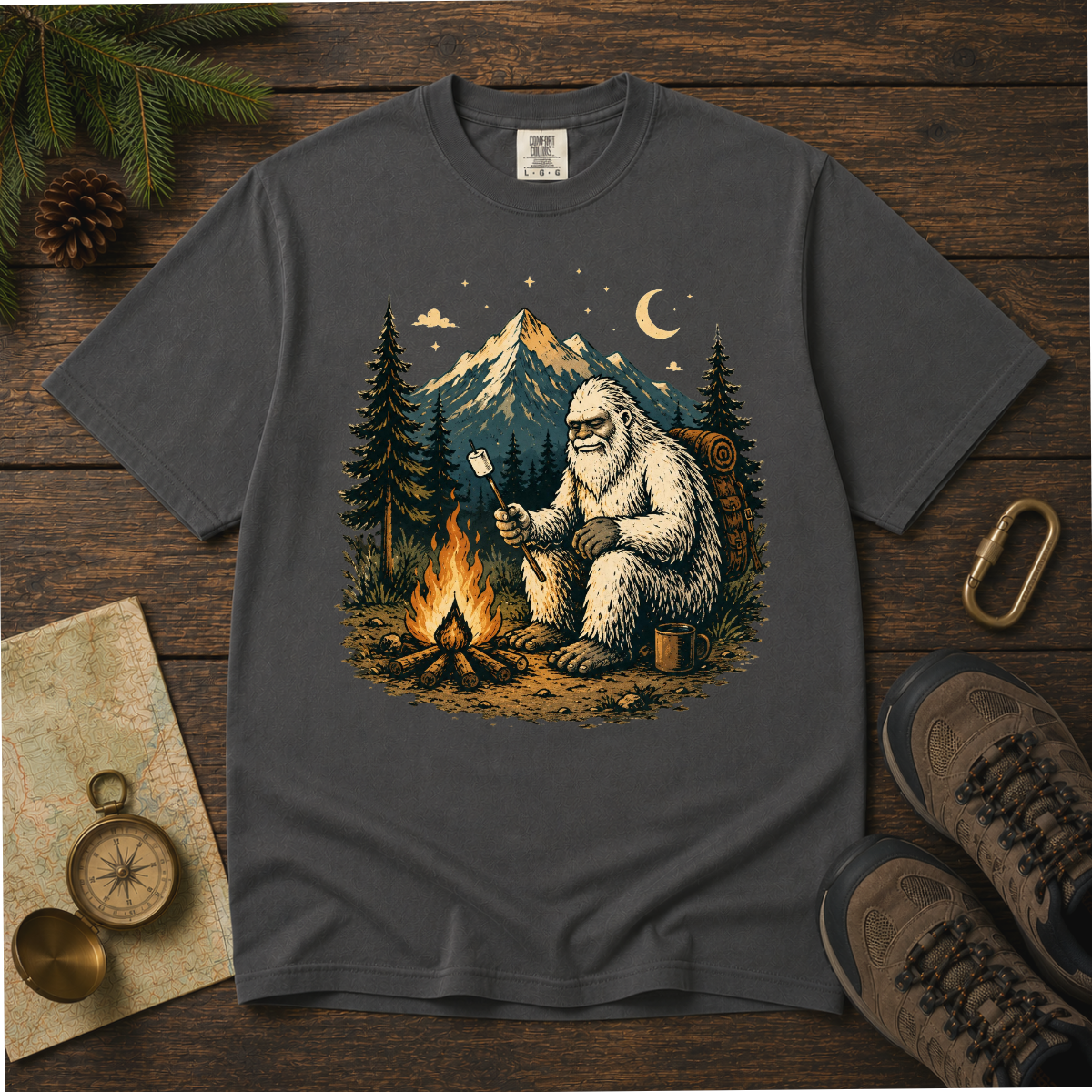 Yeti Around the Campfire – Funny Camping T-Shirt | Outdoors Edition