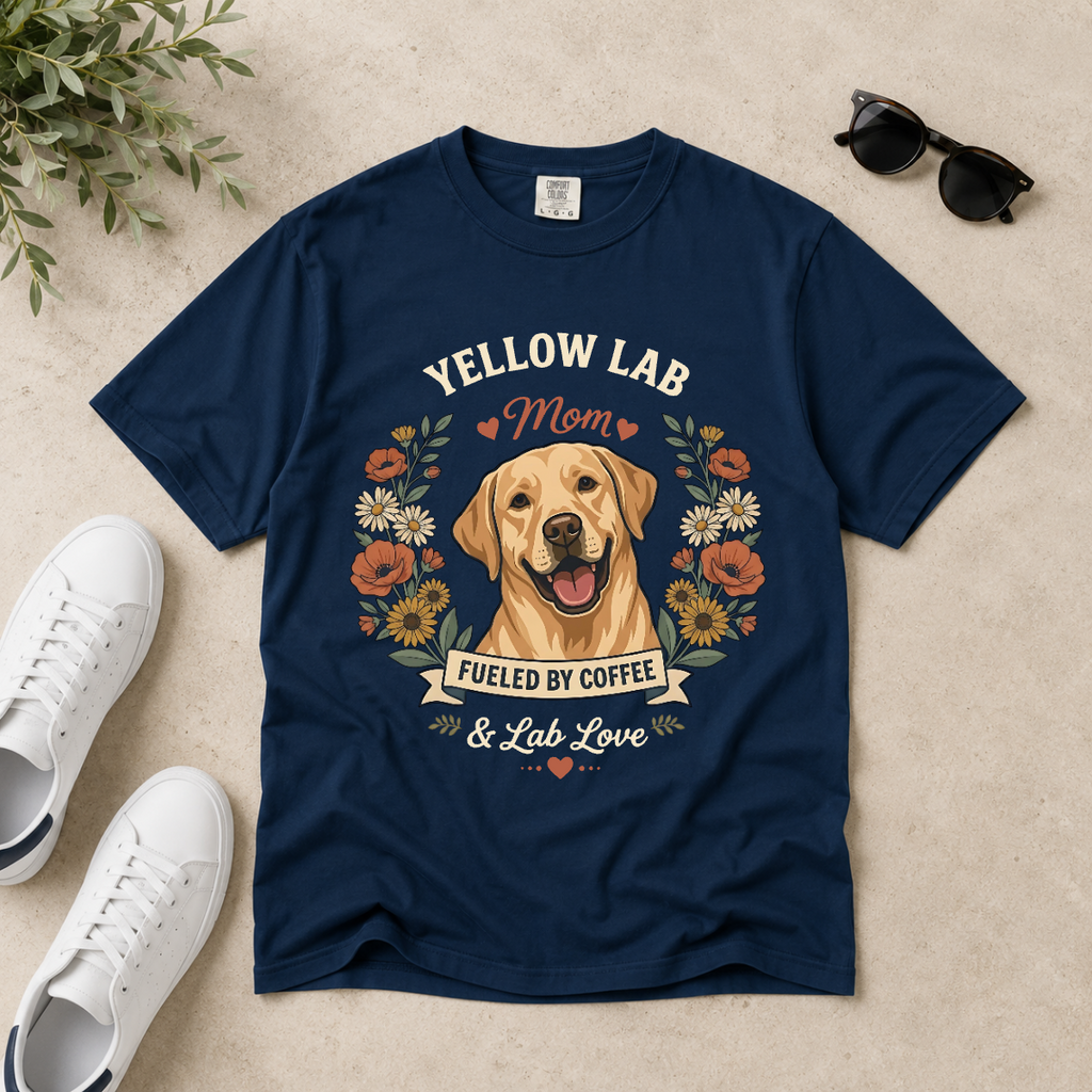 Yellow Labrador Dog Mom T-Shirt | Fueled by Coffee & Lab Love