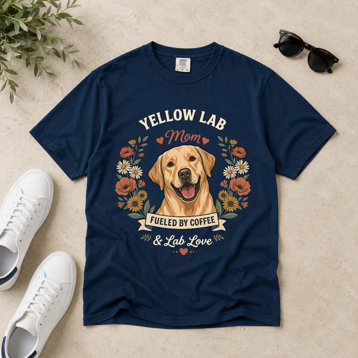 Yellow Labrador Dog Mom T-Shirt | Fueled by Coffee & Lab Love