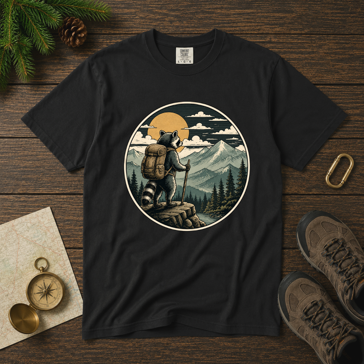 Adventure Raccoon – Hiking T-Shirt | Explorer Edition