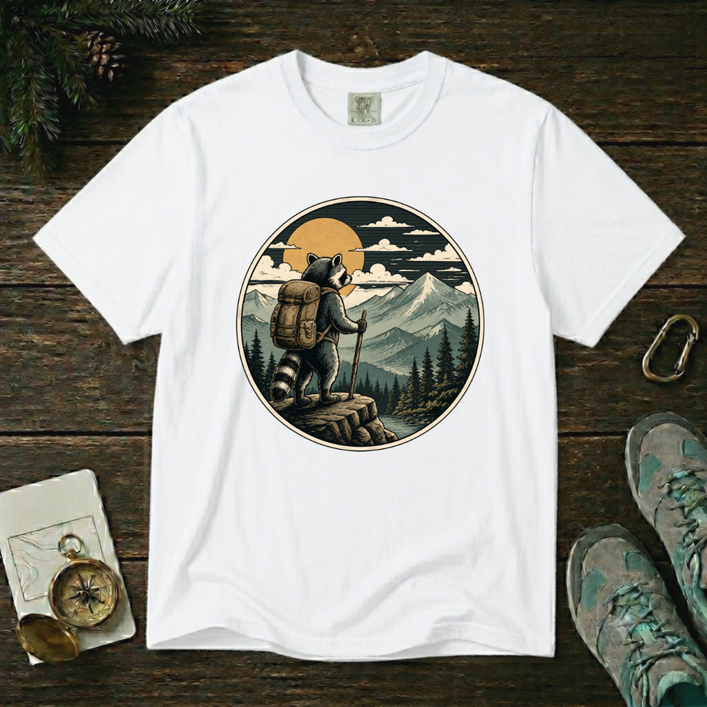 Adventure Raccoon – Hiking T-Shirt | Explorer Edition