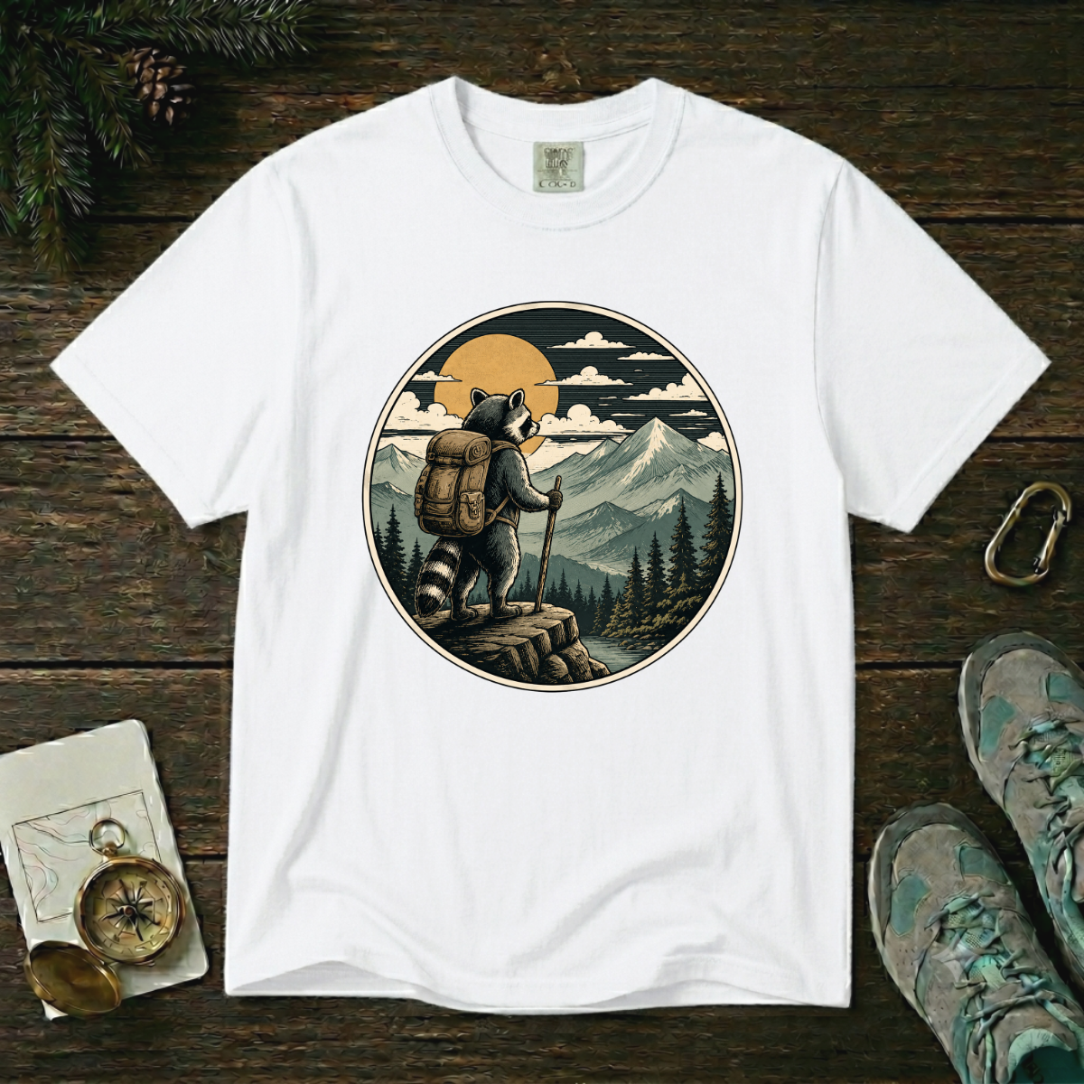 Adventure Raccoon – Hiking T-Shirt | Explorer Edition