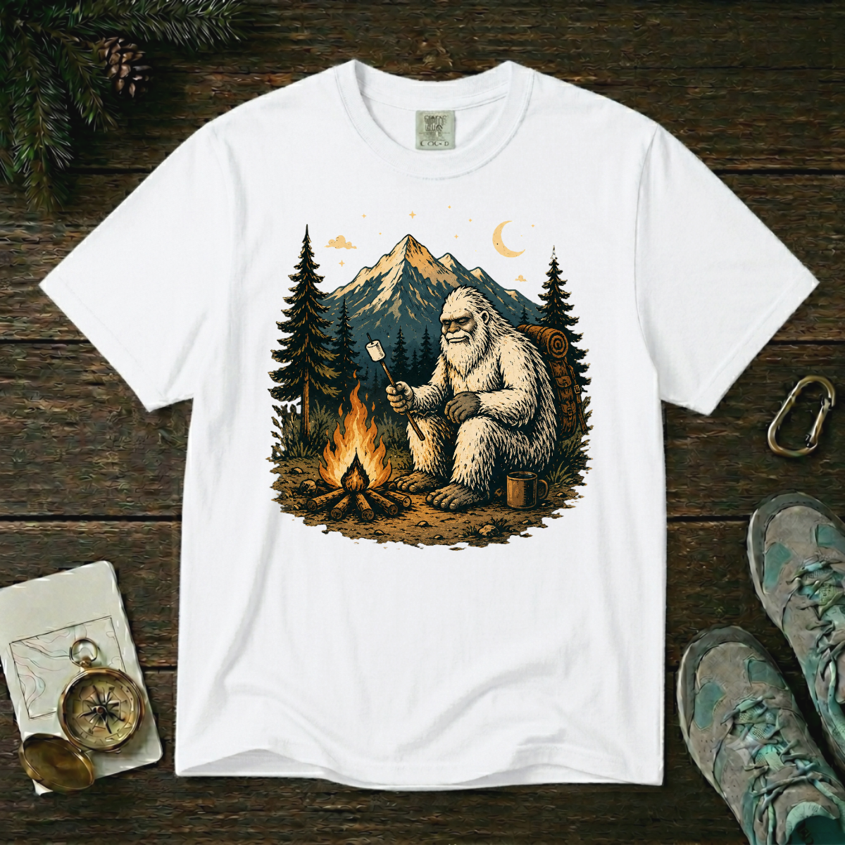 Yeti Around the Campfire – Funny Camping T-Shirt | Outdoors Edition