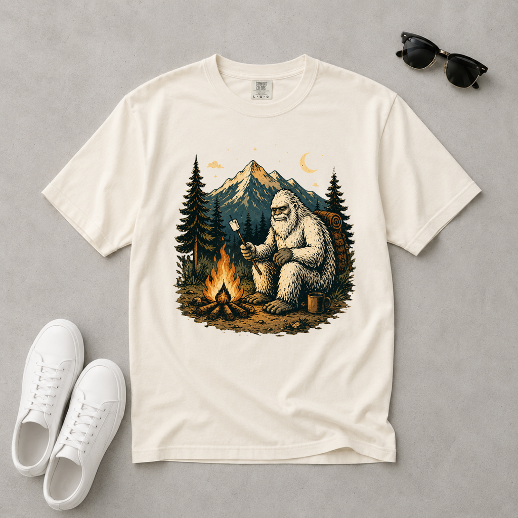 Yeti Around the Campfire – Funny Camping T-Shirt | Outdoors Edition
