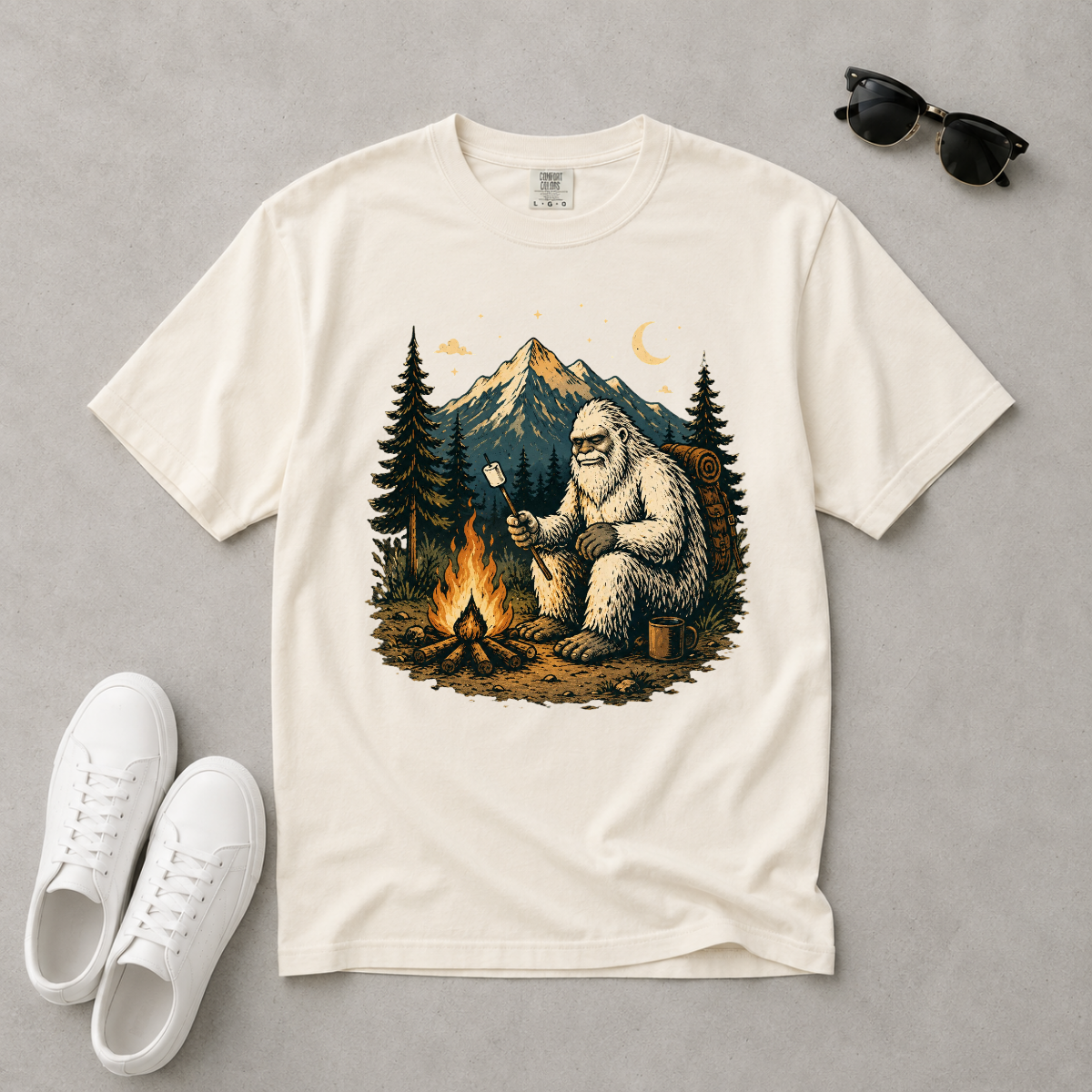 Yeti Around the Campfire – Funny Camping T-Shirt | Outdoors Edition
