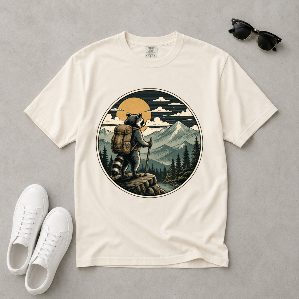 Adventure Raccoon – Hiking T-Shirt | Explorer Edition