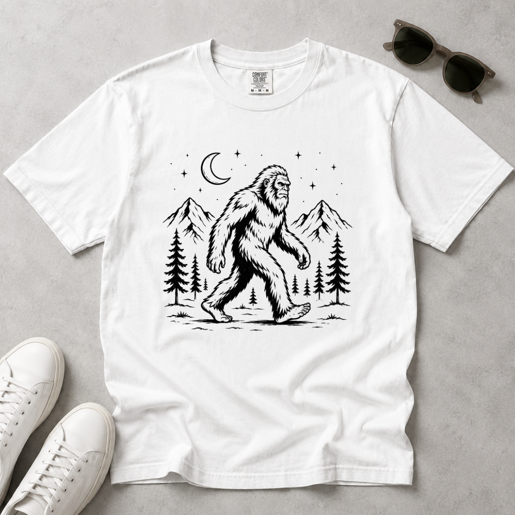 Moonlight Bigfoot – Night Hike T-Shirt | Outdoors Edition