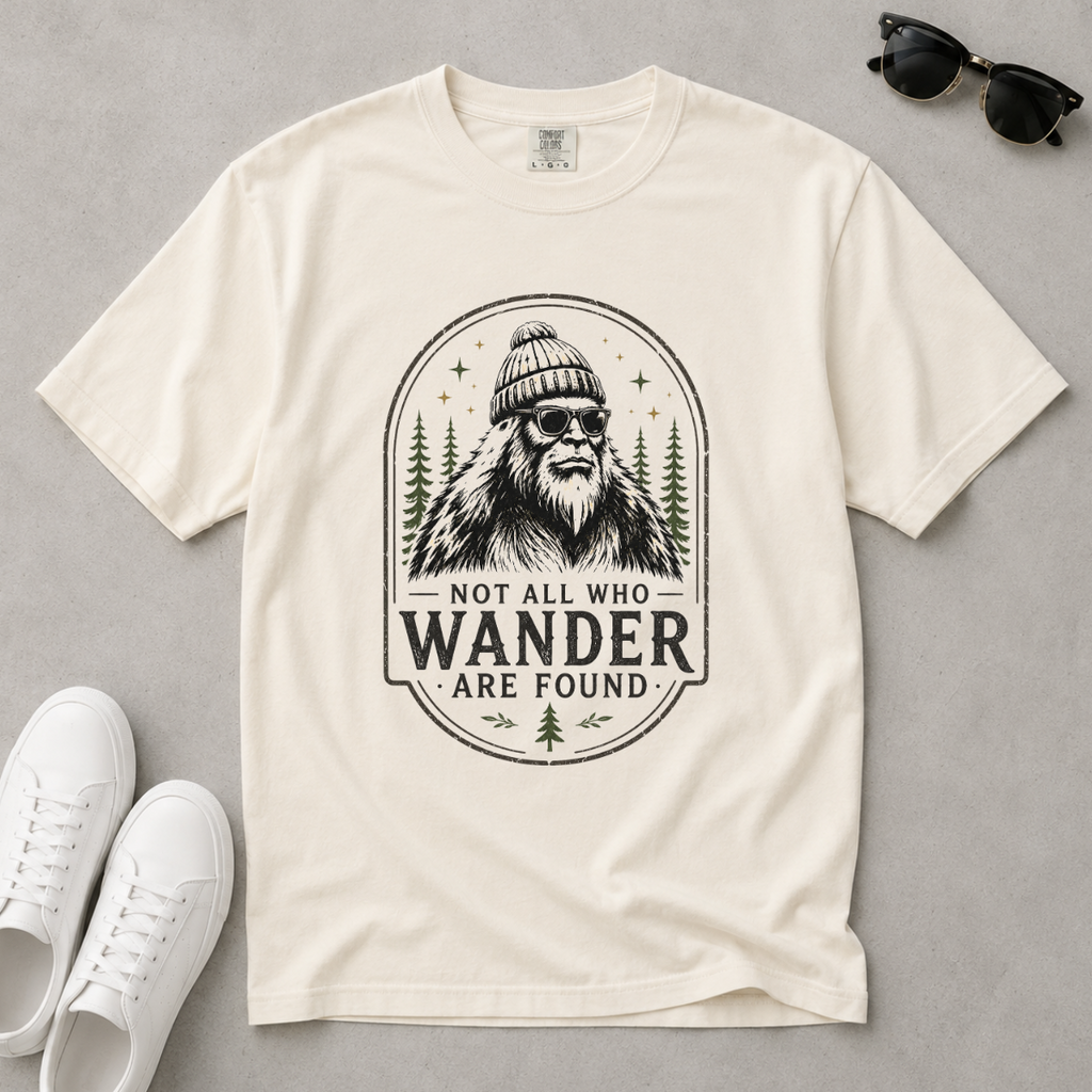 Not All Who Wander Are Found – Funny Bigfoot T-Shirt | Outdoors Edition