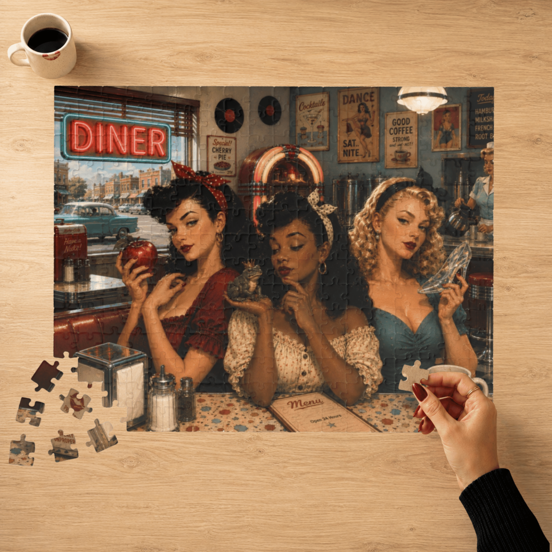 Girls Just Wanna Have Brunch – Retro Pin-Up Jigsaw Puzzle