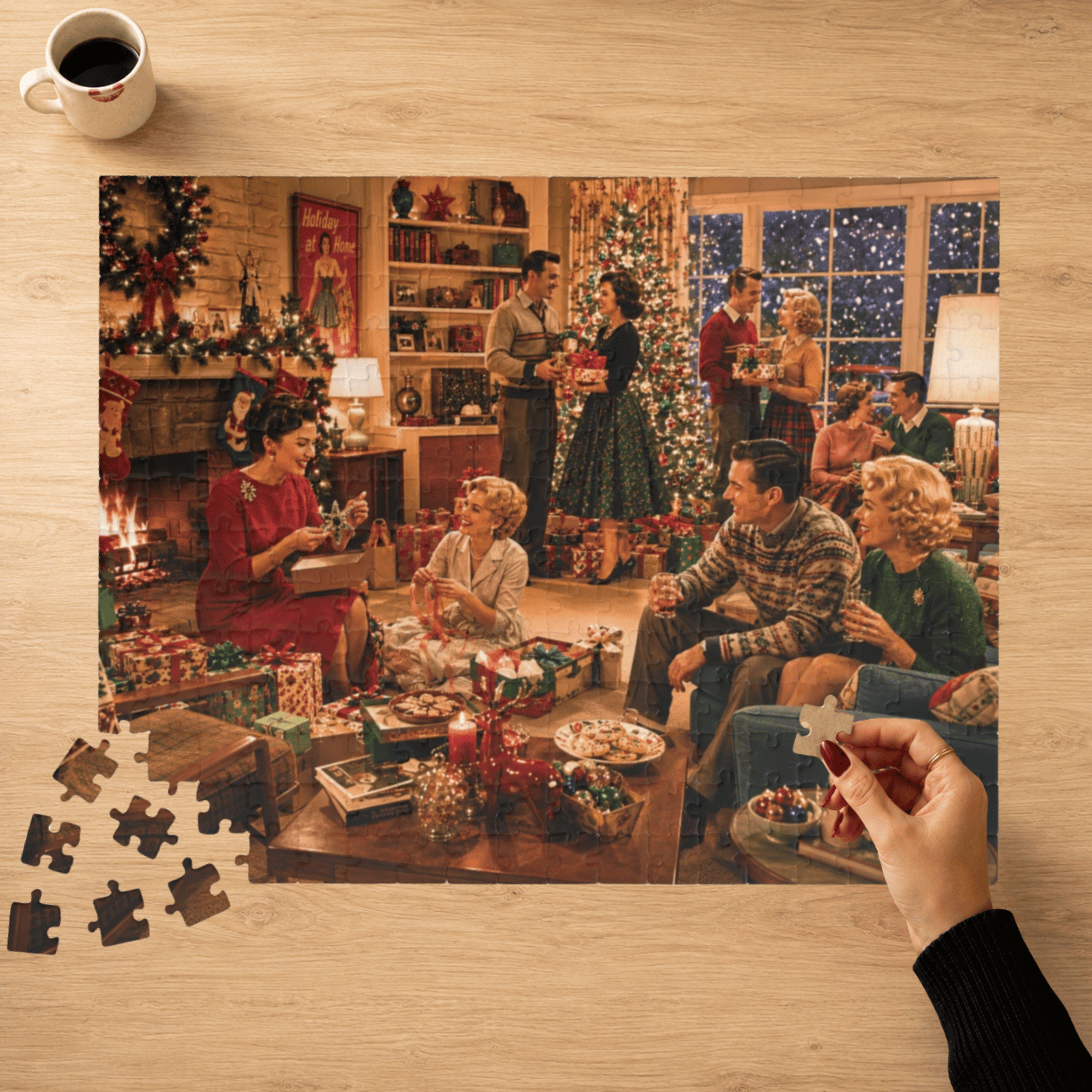Cozy Vintage Christmas – Retro Holiday Gathering Art Puzzle