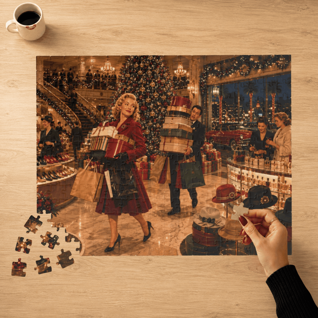 Vintage Christmas Shopping – Retro Department Store Art Puzzle