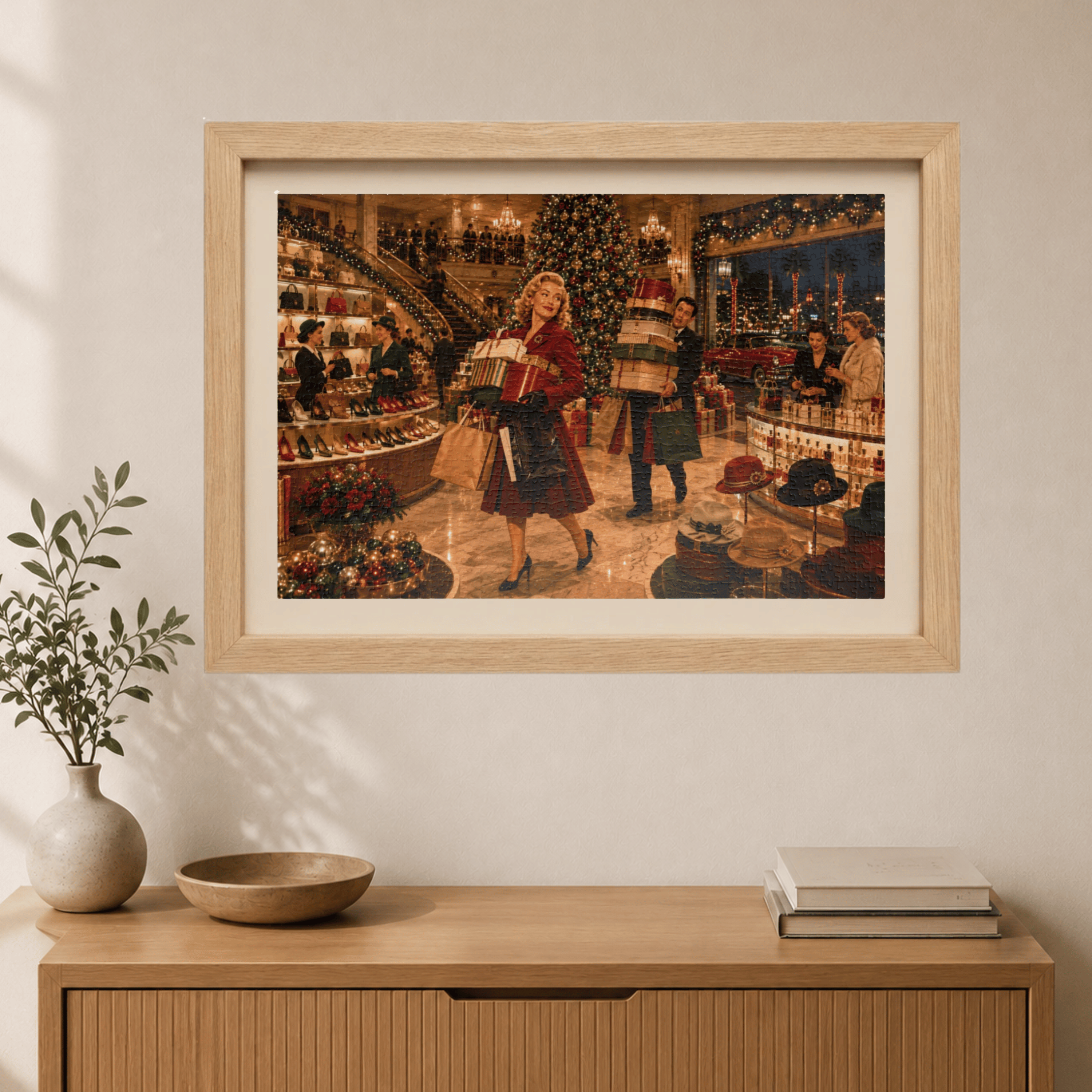 Vintage Christmas Shopping – Retro Department Store Art Puzzle