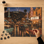 Hollywood After Dark – Neon Los Angeles Night & Classic Cars Art Puzzle