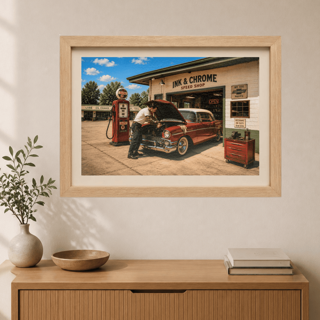 She Likes a Little Trouble Under the Hood – Retro Garage Art Puzzle