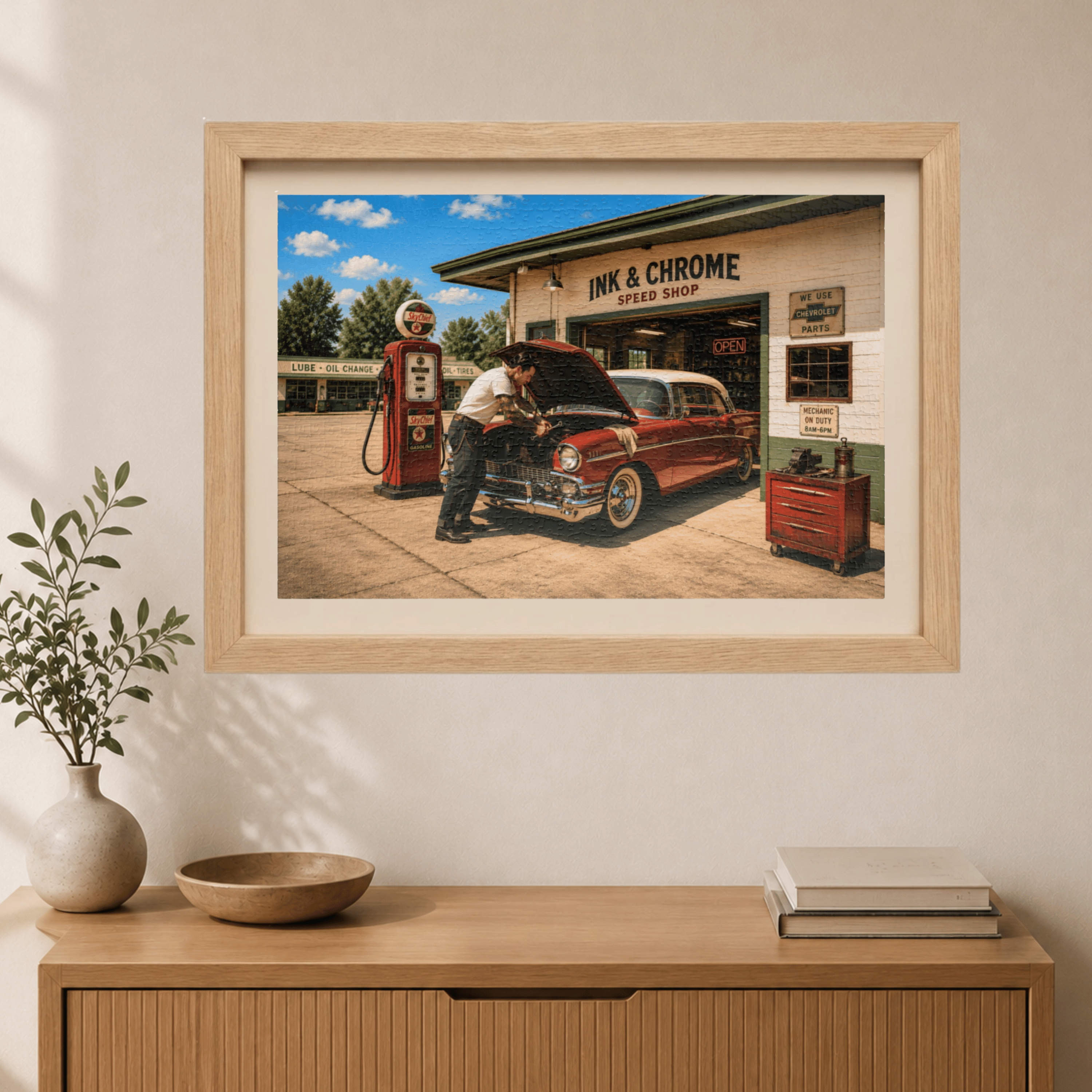 She Likes a Little Trouble Under the Hood – Retro Garage Art Puzzle