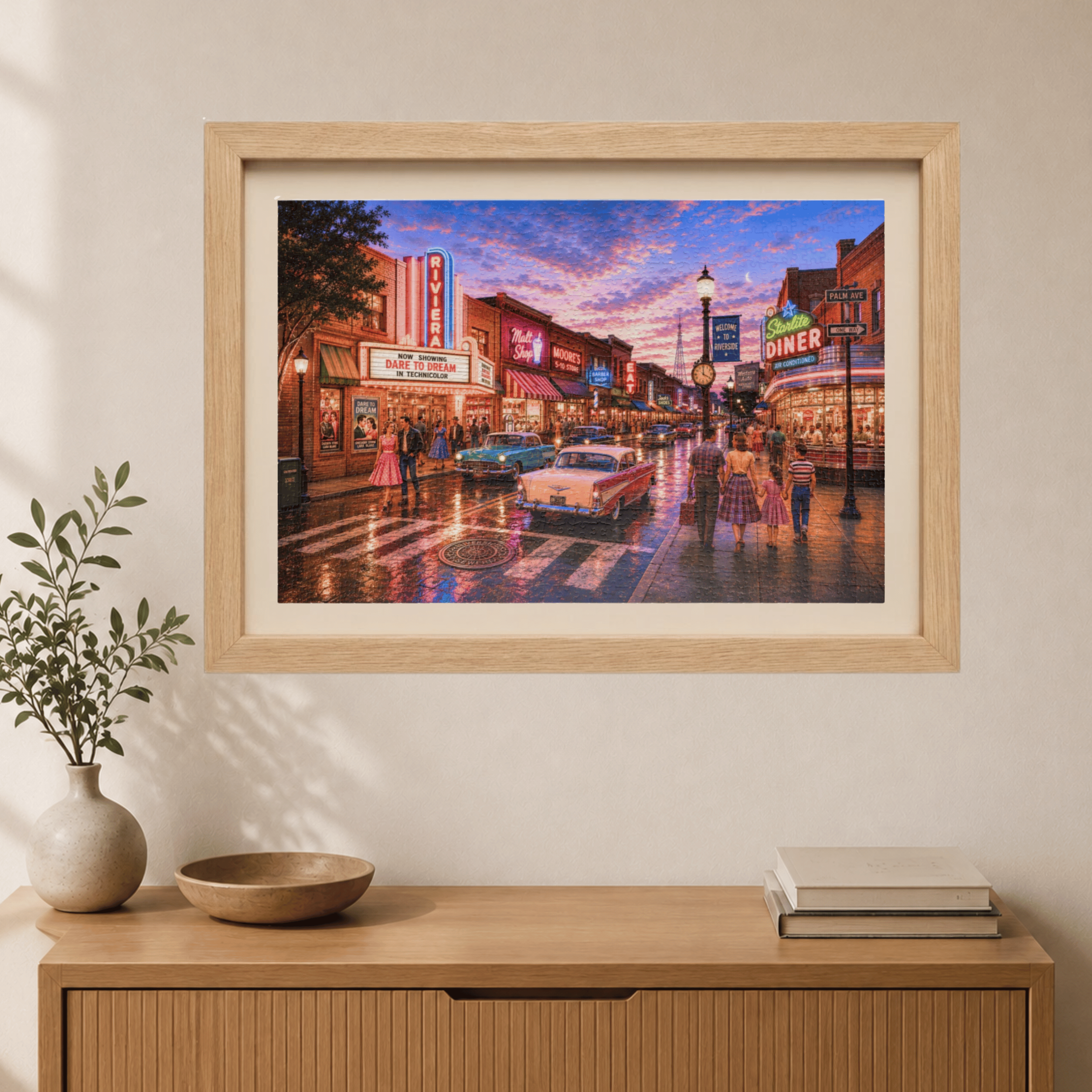 Meet Me Where the Neon Starts – Vintage Main Street Night Art Puzzle
