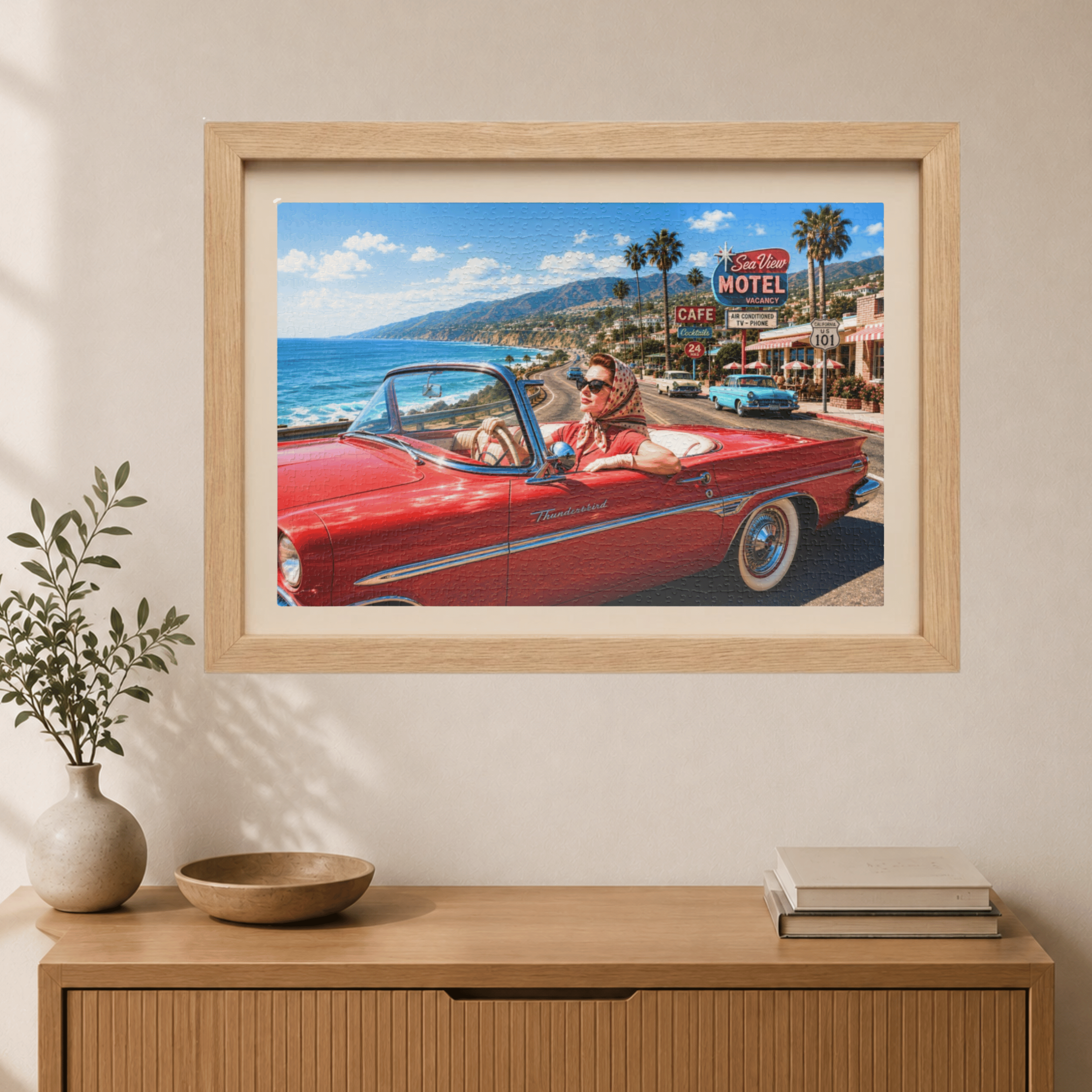 She Took the Scenic Route – Retro California Convertible Art Puzzle