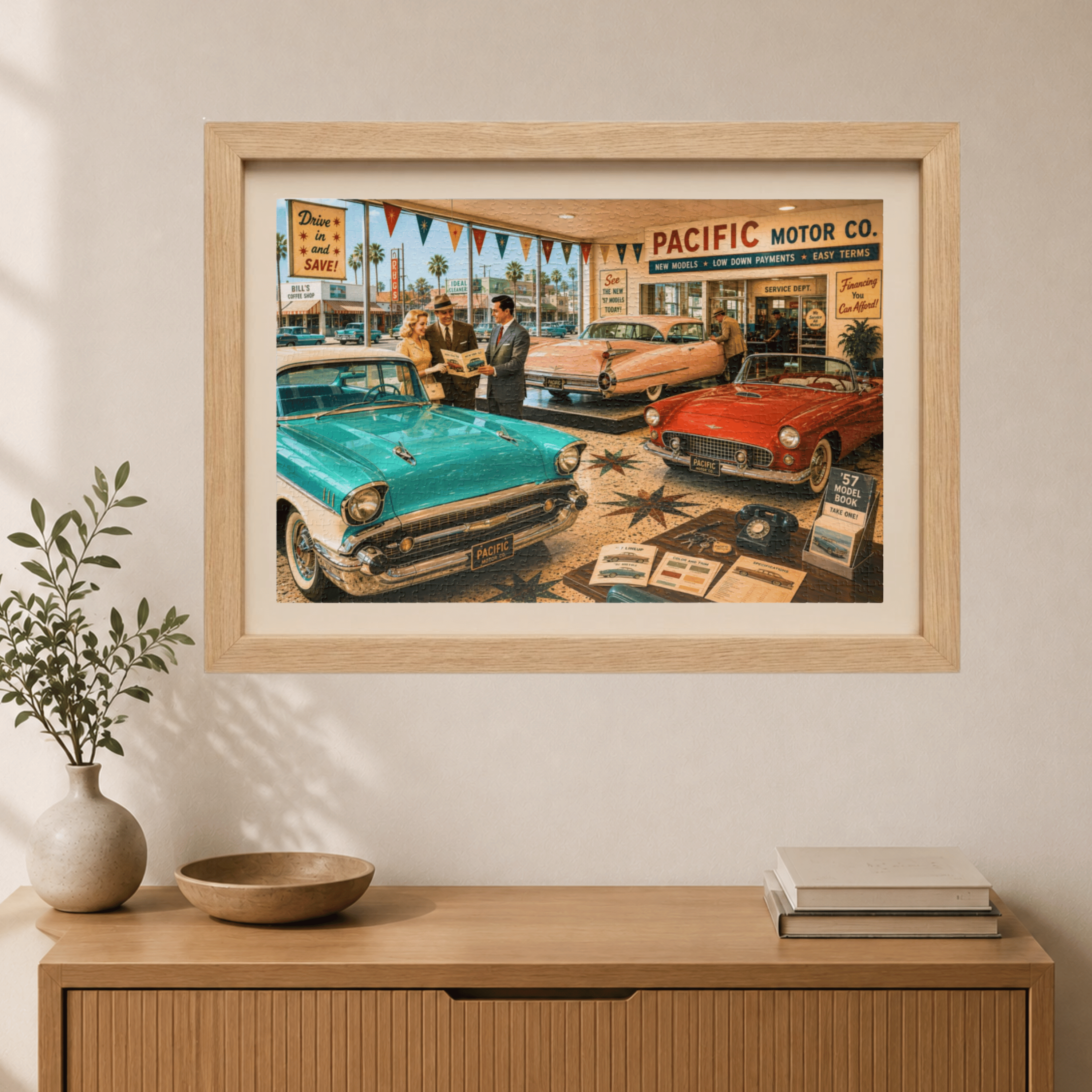 I'm Just Looking, Darling – Vintage Car Dealership Art Puzzle
