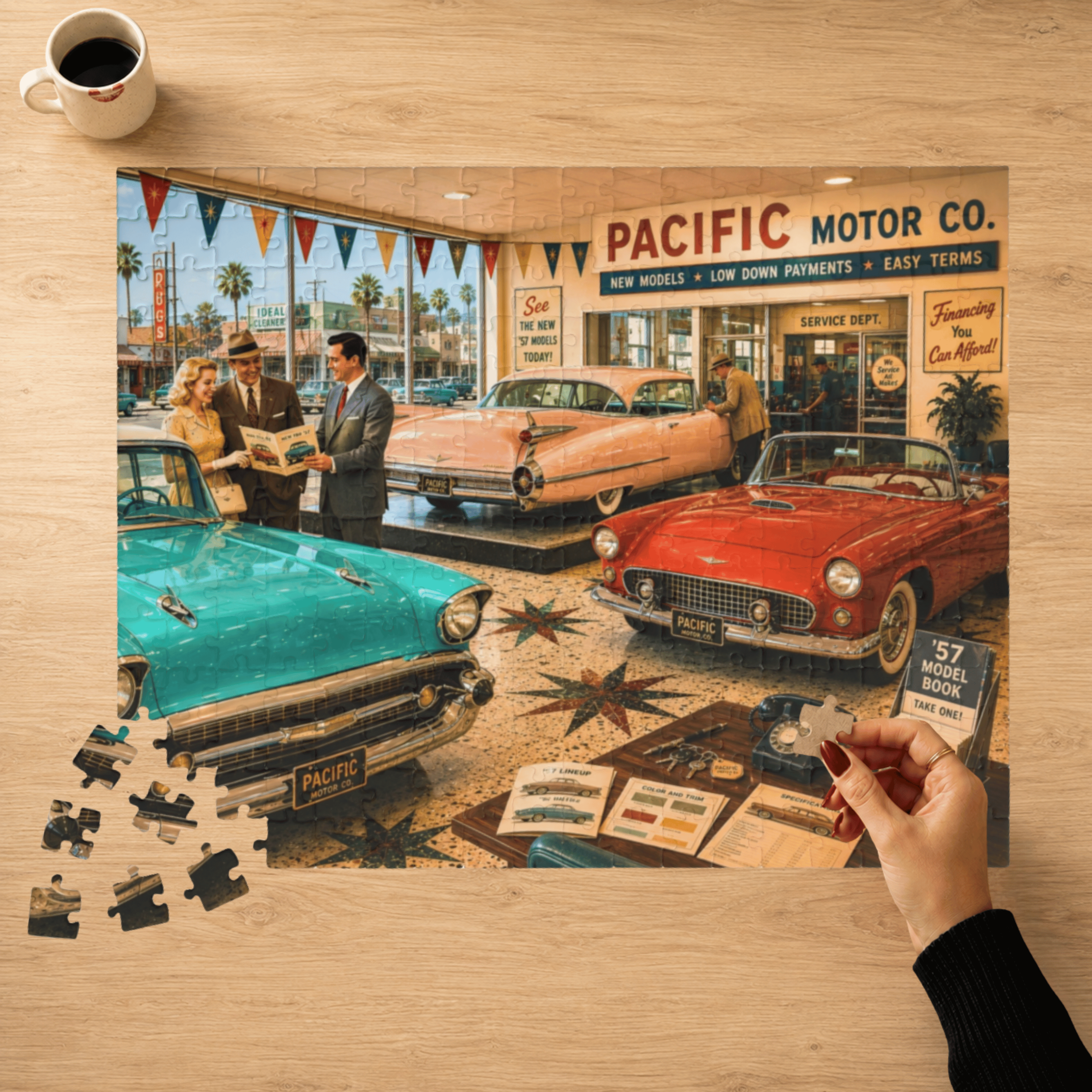 I'm Just Looking, Darling – Vintage Car Dealership Art Puzzle