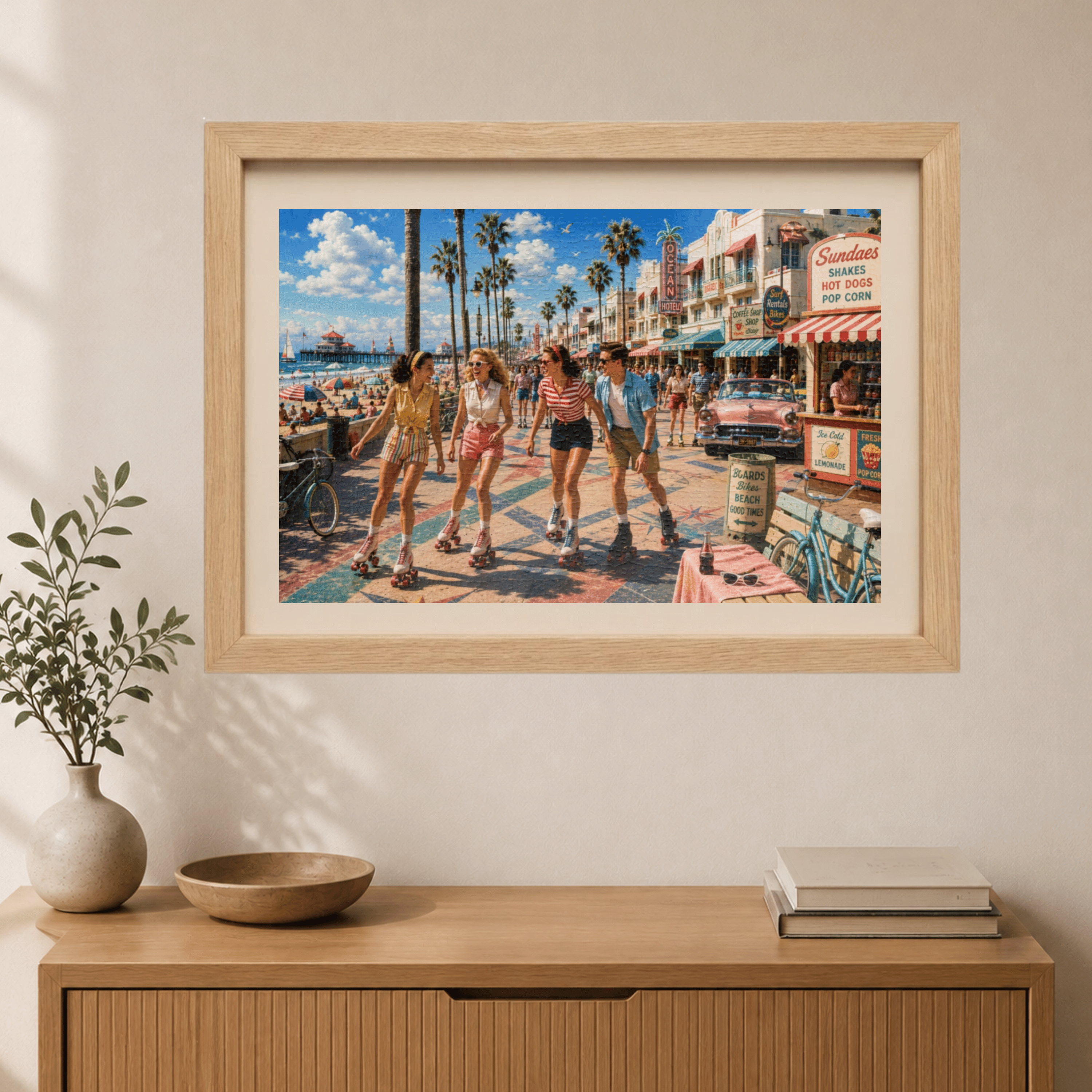 Meet Me on the Boardwalk – Retro Roller Skating Beach Art Puzzle