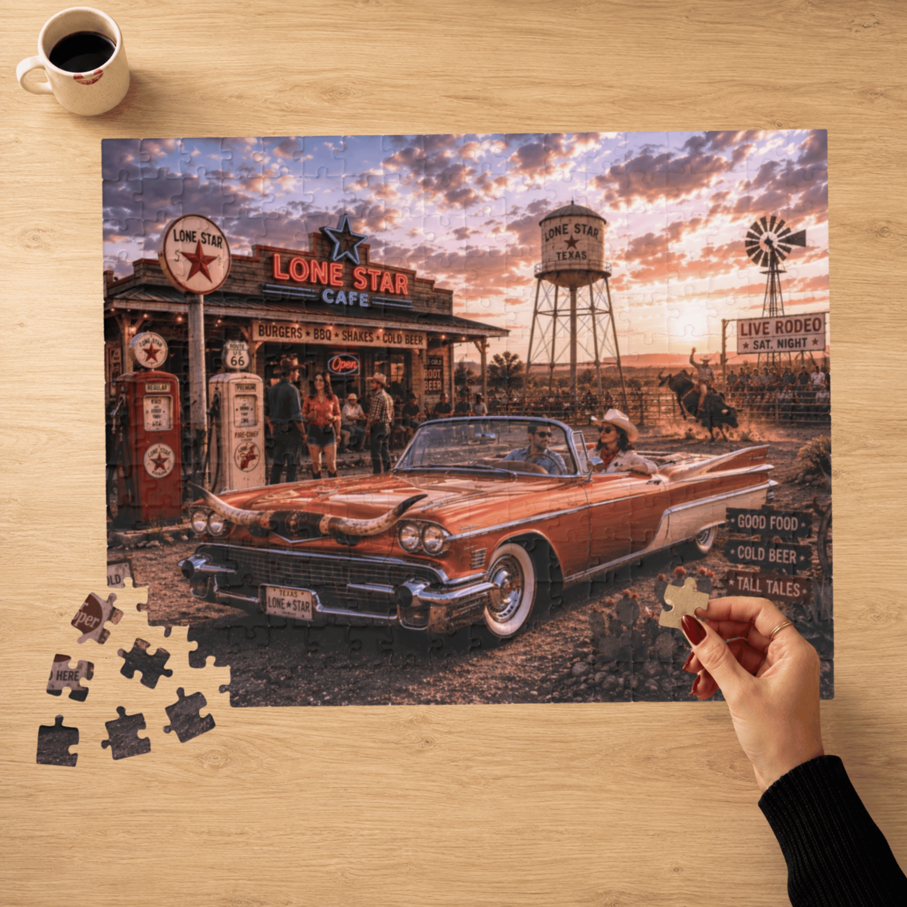 Darling, We're Not Turning Back – Retro Route 66 Road Trip Art Puzzle