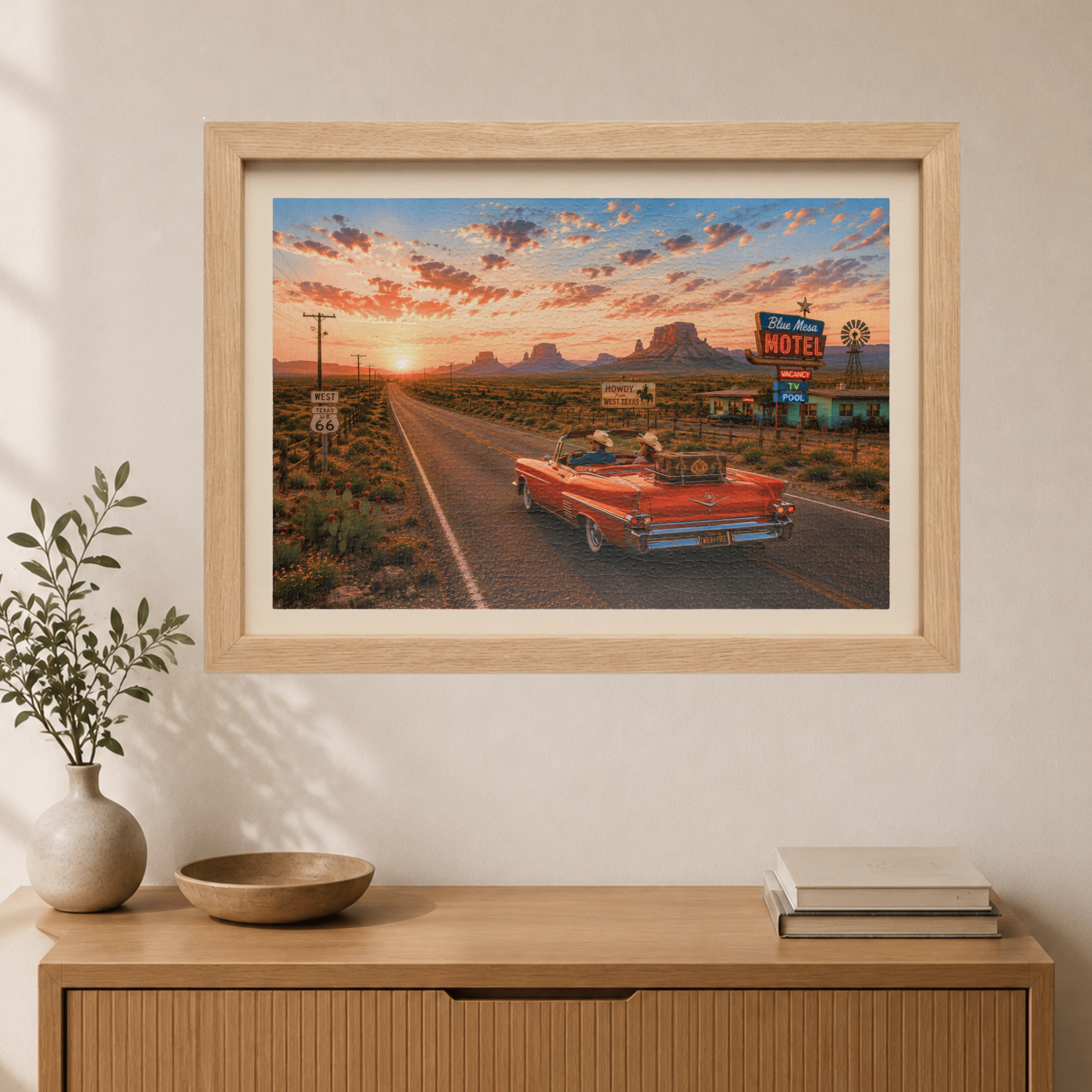 No Plans, No Problem – Retro Route 66 Desert Road Trip Art Puzzle