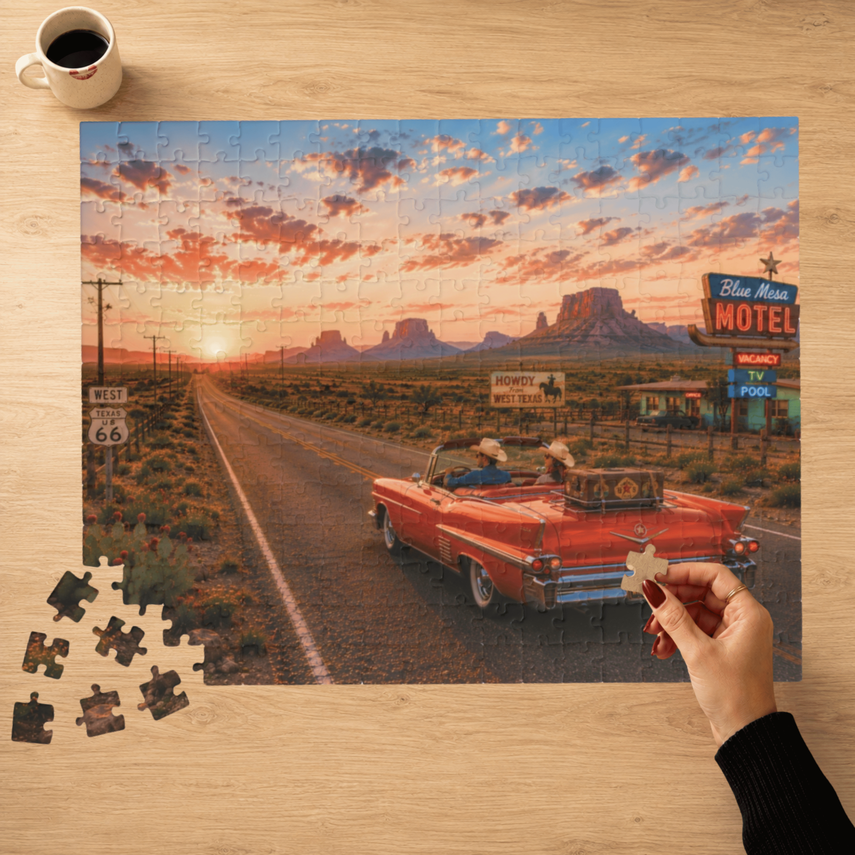 No Plans, No Problem – Retro Route 66 Desert Road Trip Art Puzzle