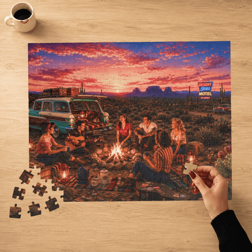 We'll Behave Tomorrow – Retro Desert Camping Road Trip Art Puzzle