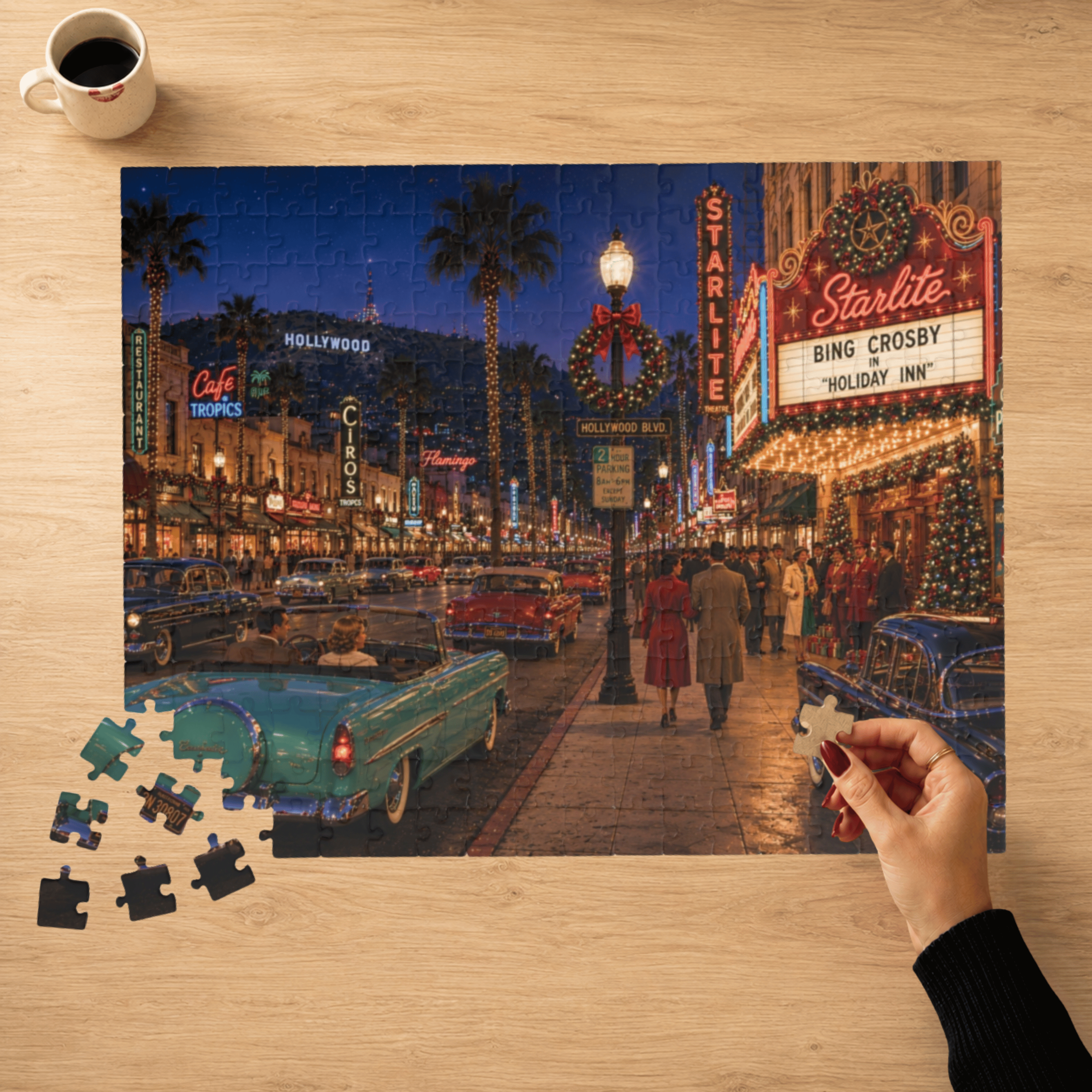 Meet Me Under the Christmas Lights – Retro Hollywood Christmas Art Puzzle
