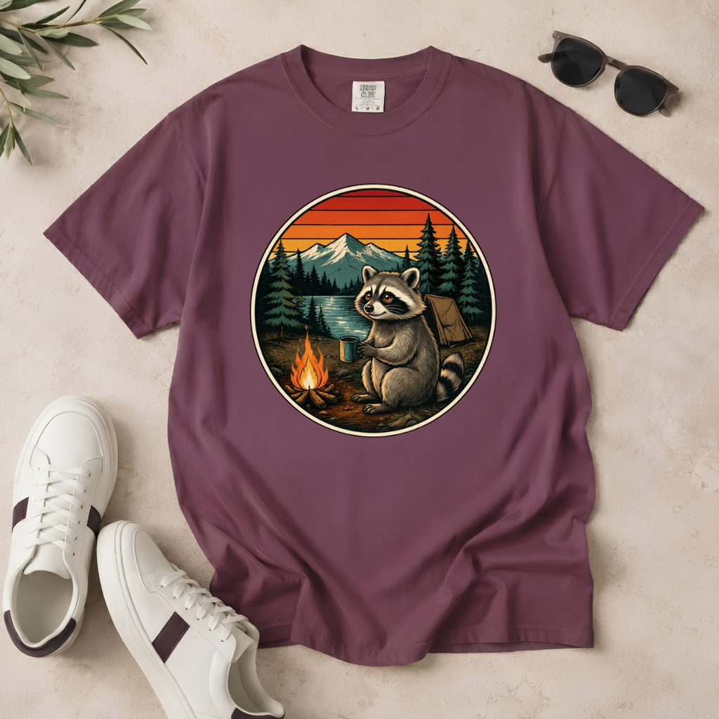 Camping Raccoon – Campfire T-Shirt | Outdoors Edition